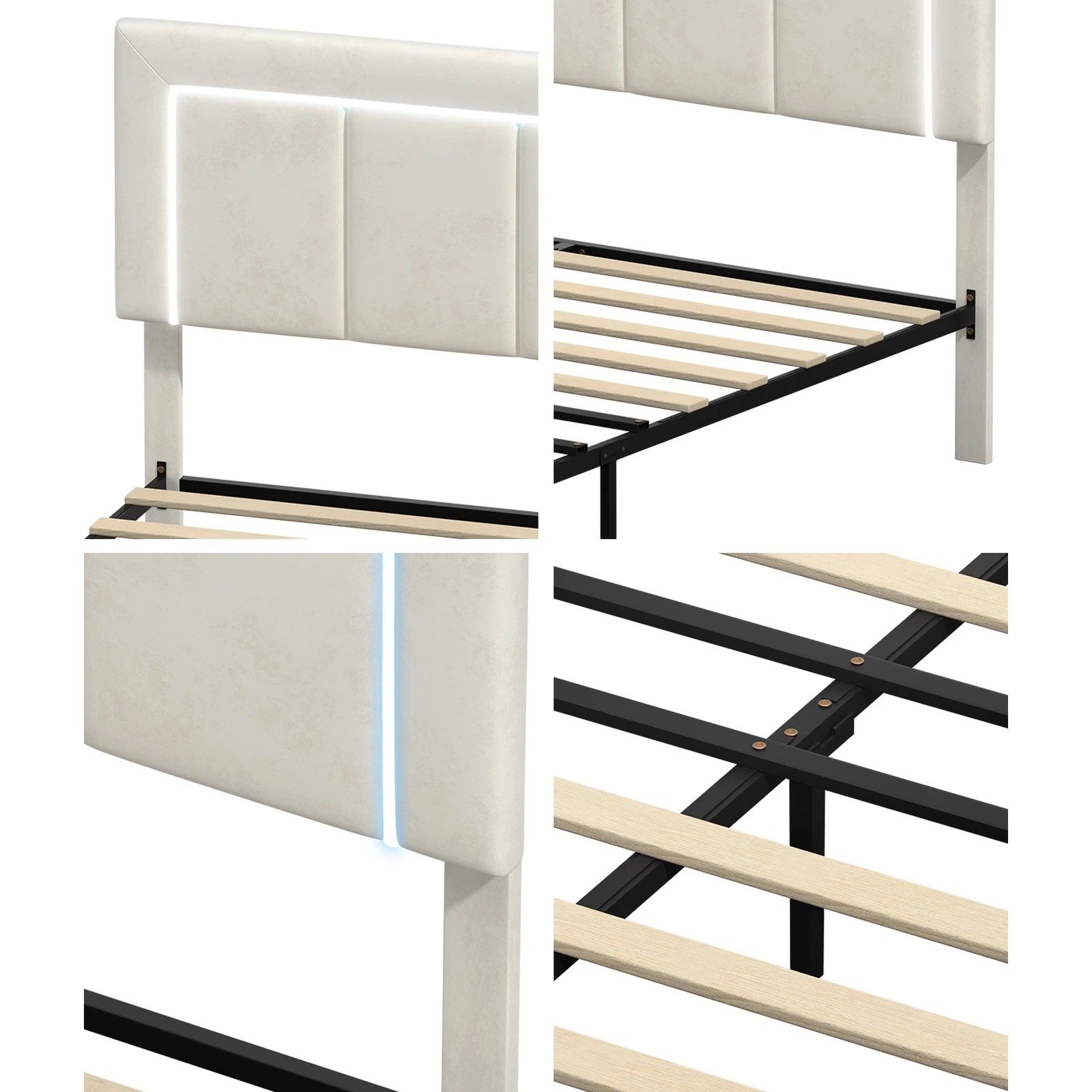 7 Oikiture LED Queen Bed Frame With 4 Storage Drawers & Charging Station - Beige, 7 of 9