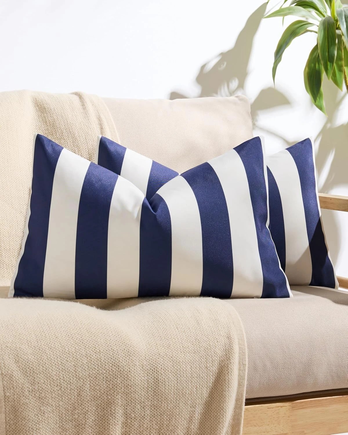 1 Gioia Casa 2-Pack Striped Outdoor Waterproof Cushion Covers - Navy Blue, 30x50cm, 1 of 4