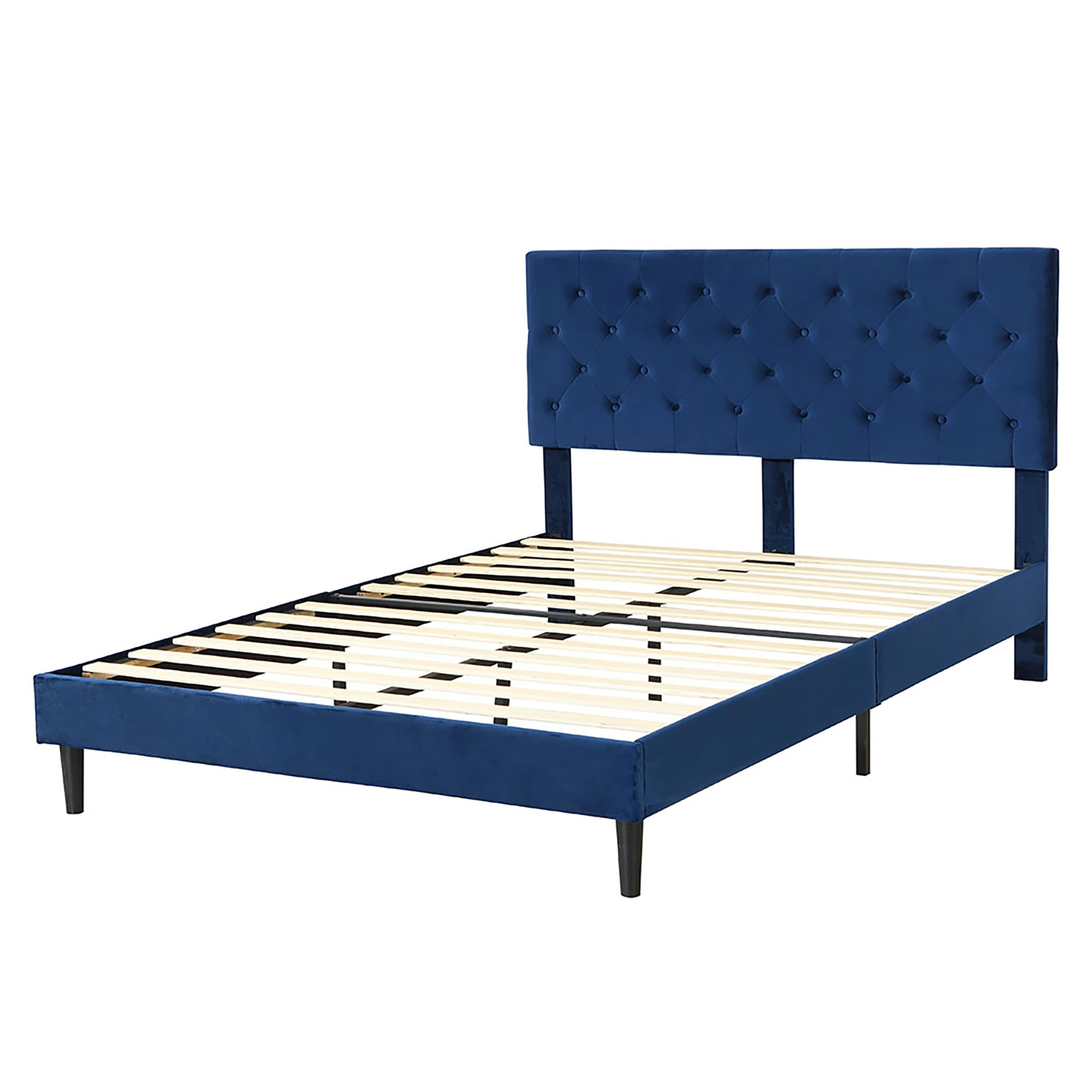1 Levede Queen Bed Frame Velvet - Blue, 1 of 6