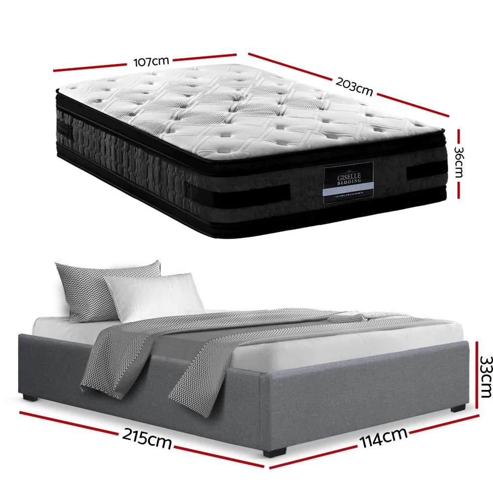 2 Artiss Bed Frame with 36cm Giselle Mattress Set King Single Gas Lift Base - Multi, 2 of 10
