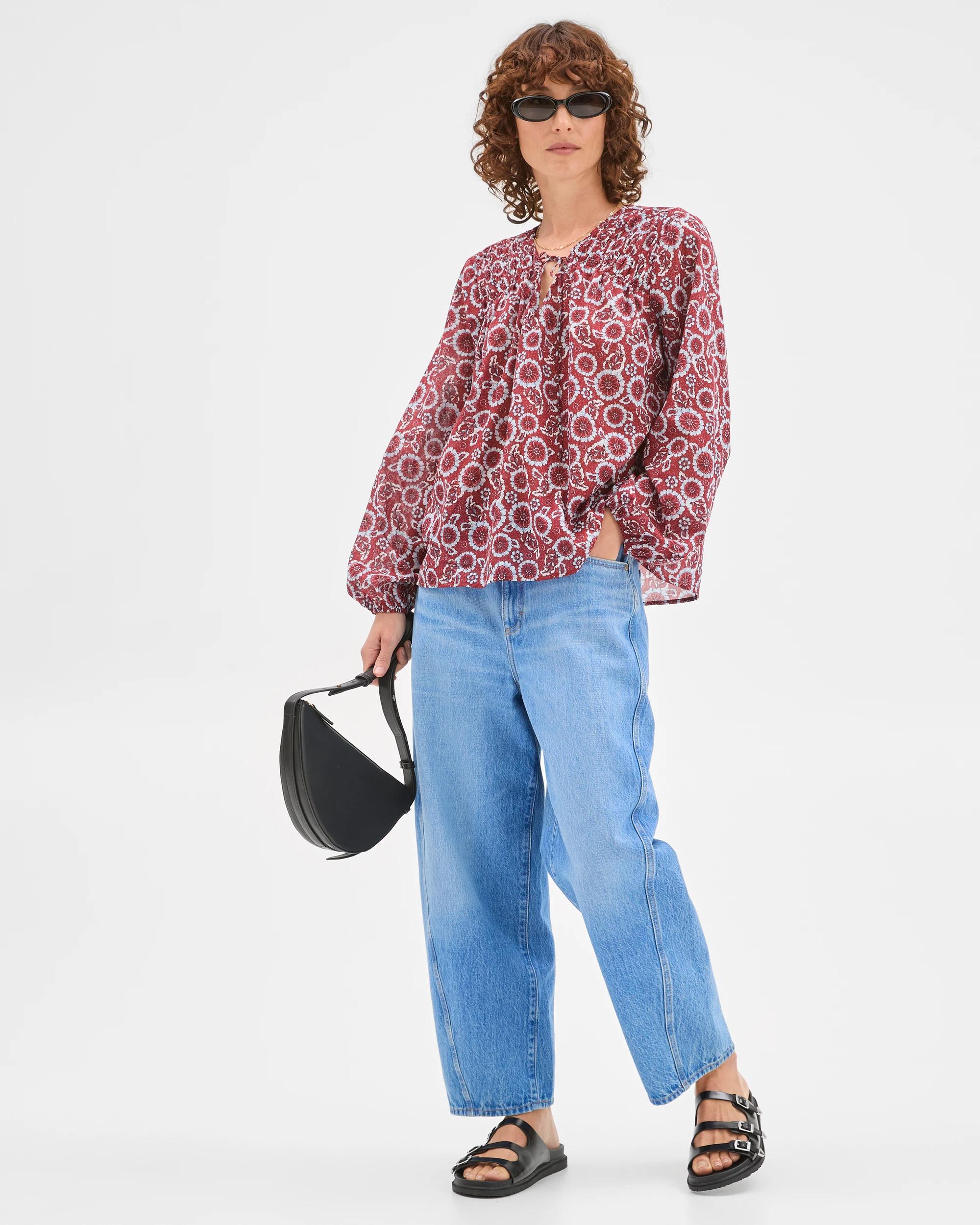 2 Target Woman Australian Cotton Long Sleeve Print Gather Detail Blouse FLORAL, 2 of 7