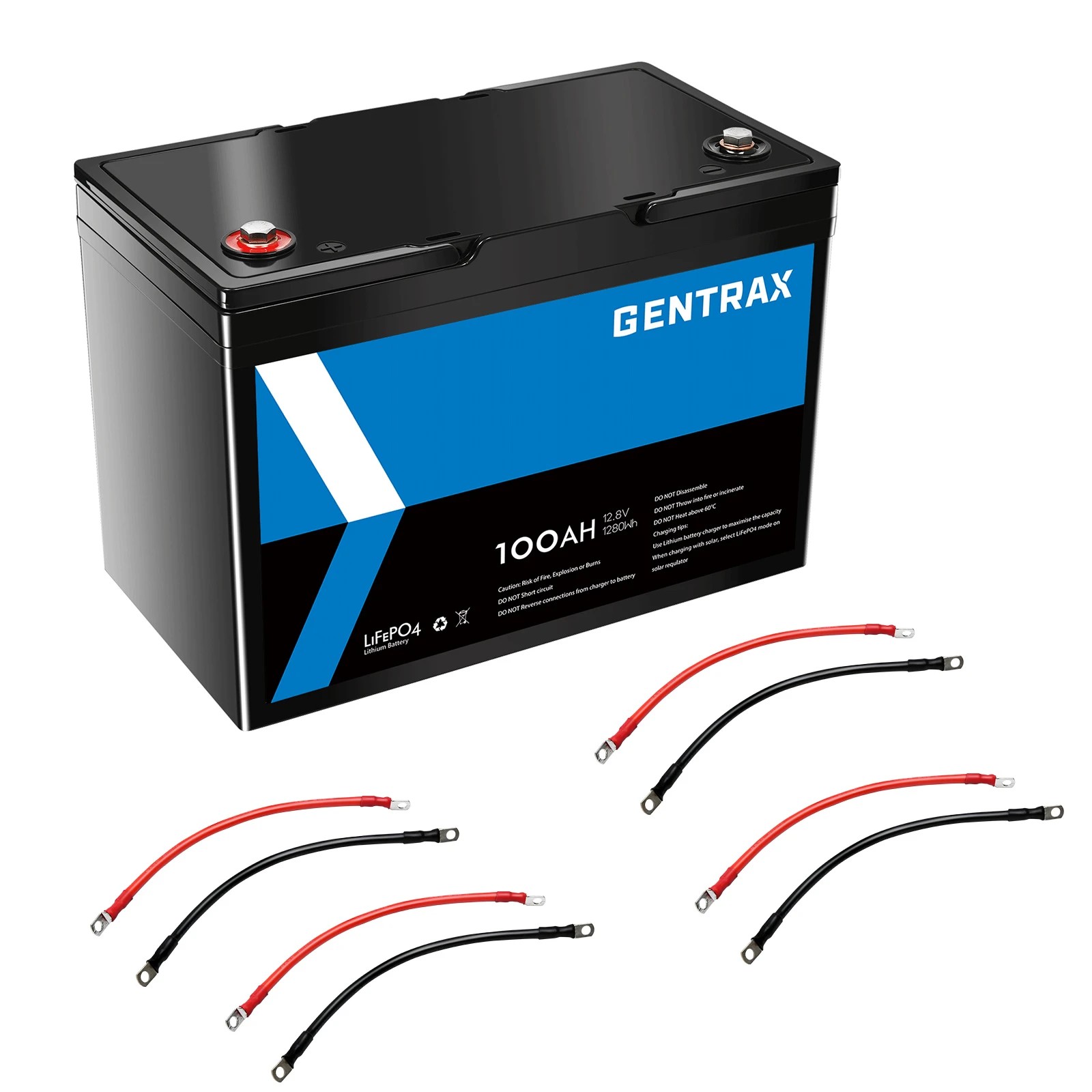 1 Gentrax 12V 100Ah Lithium Battery LiFePO4 BMS RV Camping Power + 4x 0.3m Connector Cable M6 Lug and M8 Lug, 1 of 10