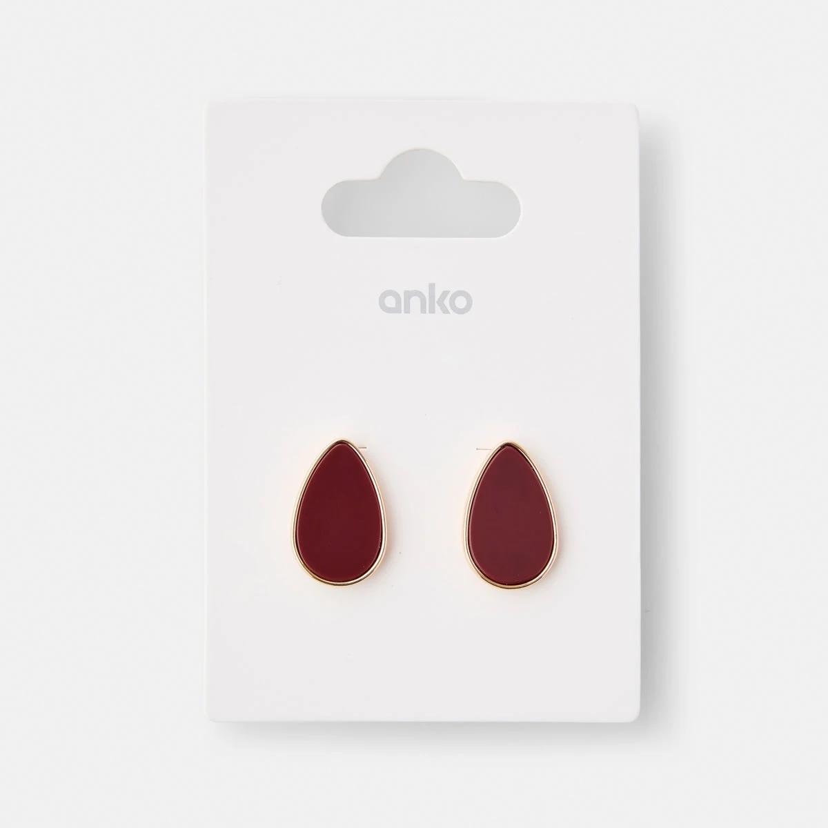 5 Stud Earrings - Red and Gold Tone Red, 5 of 5