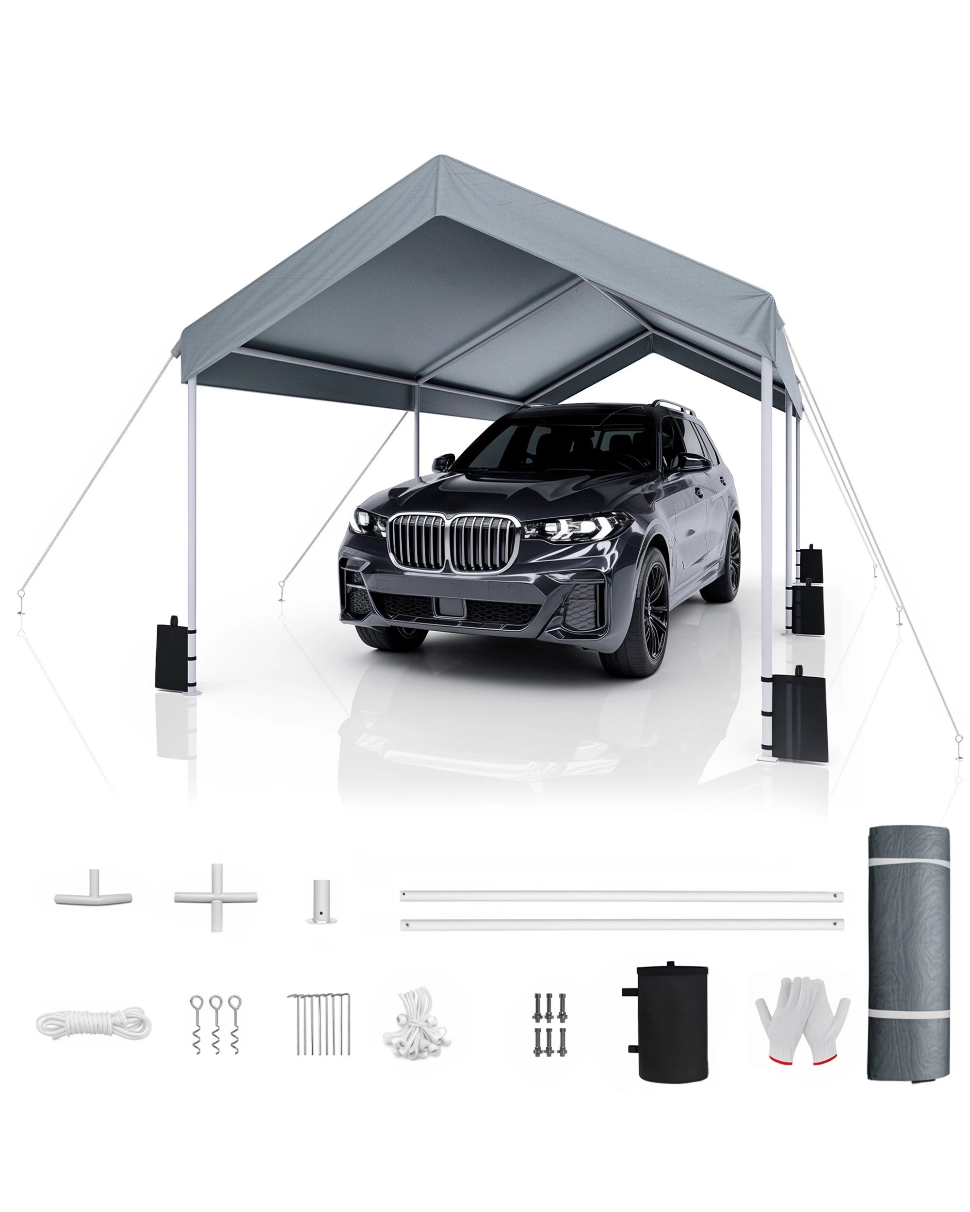 1 Advwin 3x6m Carport Canopy Portable Garage w/ Built-in Sandbags - Grey, 1 of 7