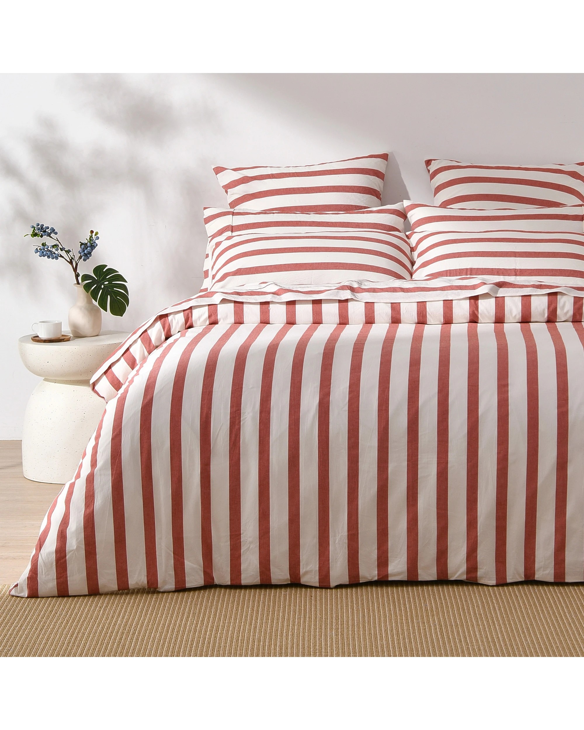1 Dreamaker Cove Yarn Dyed Washed Cotton Striped Quilt Cover Set - Single Bed - Rust, 1 of 7