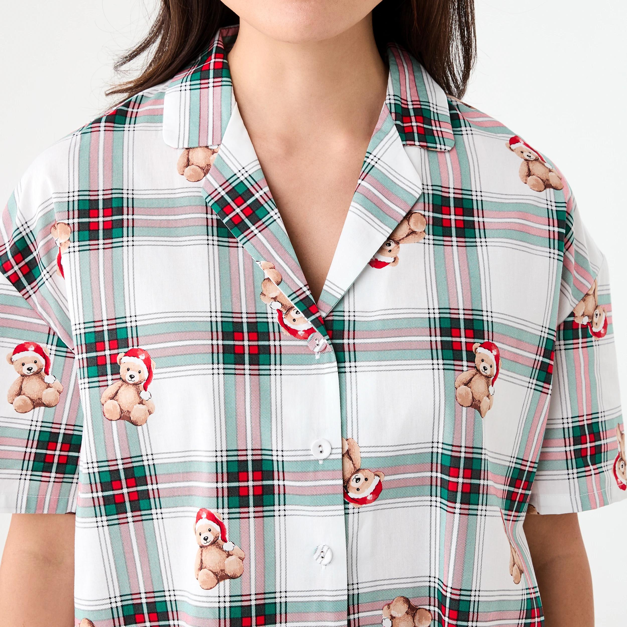 5 Family Matching Christmas Woven Boxy Pyjama Set Bear Check, 5 of 8