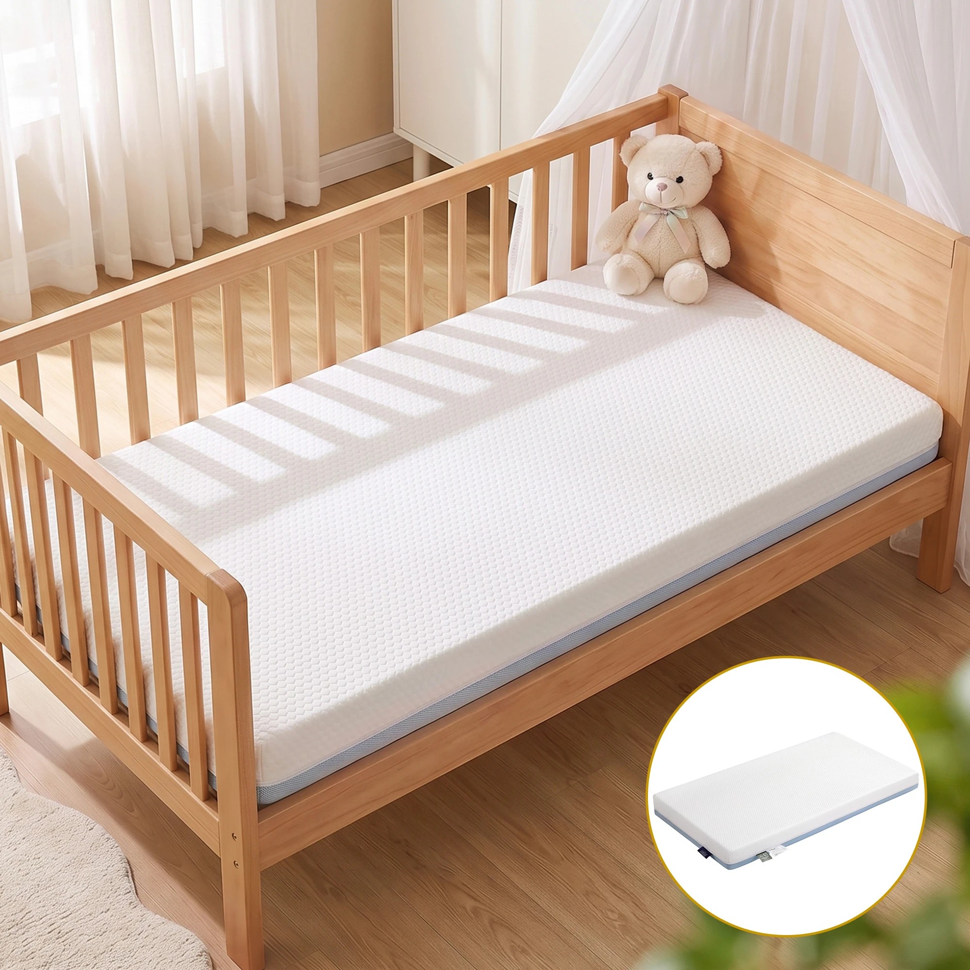 2 Giselle Bedding Cot Mattress, 11cm Thick Baby Mattress with Tencel Cover - Single Bed - Multi, 2 of 9