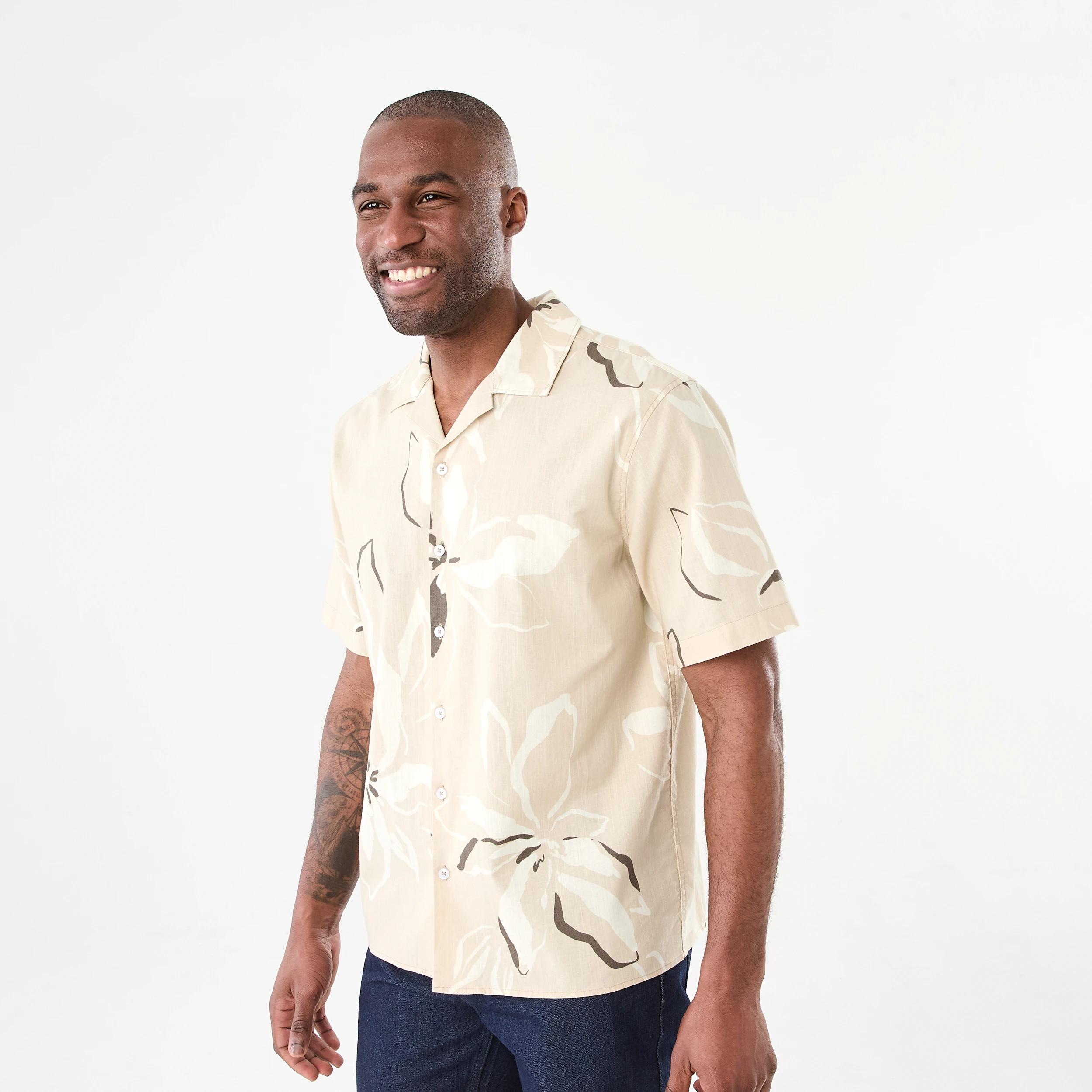 2 Short Sleeve Print Cotton Linen Shirt Bge Flowr, 2 of 6