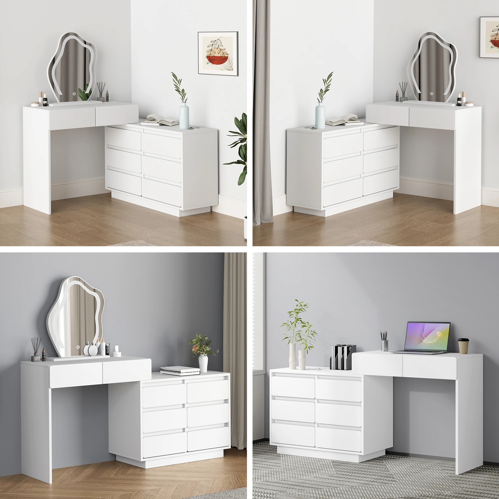 5 Alfordson Dressing Table Stool Set LED Drawers - White, 5 of 9