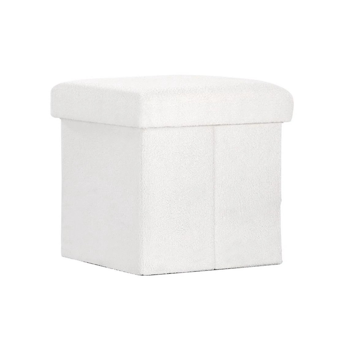 1 Artiss Ottoman Storage Foot Stool Vanity Square Teddy - White, 1 of 6