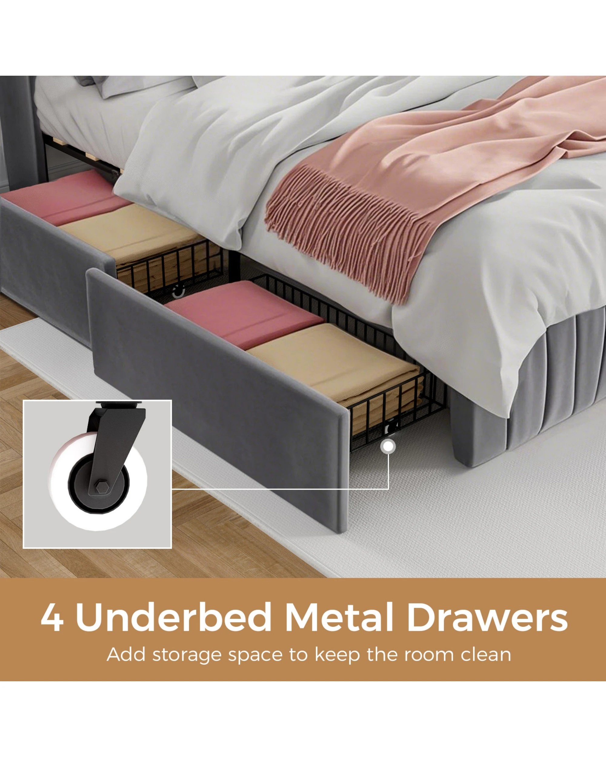 6 Advwin Queen Bed Frame With 4 Storage Drawers & Charging Station Grey, 6 of 7