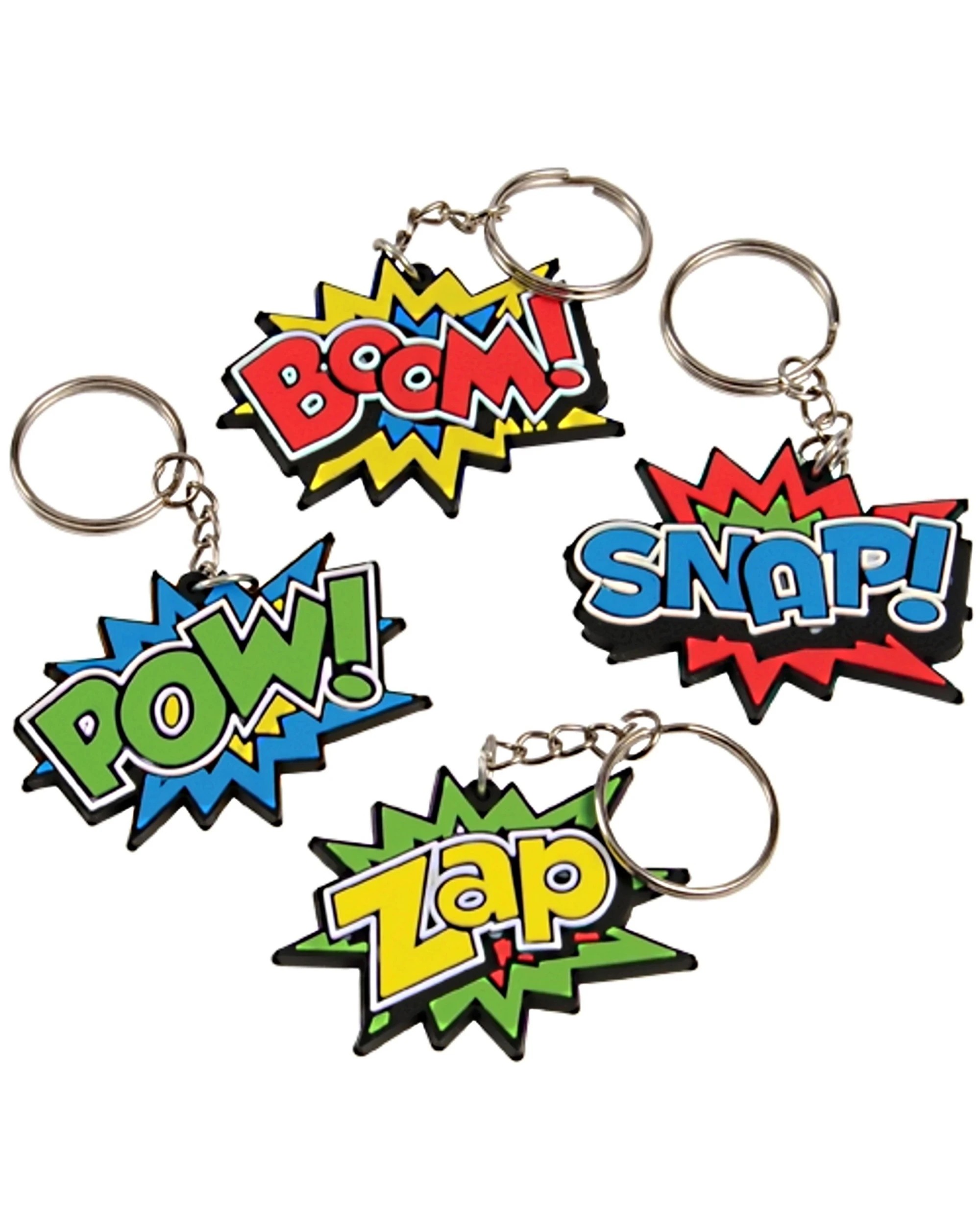 1 Partyrama Superhero Slogan Keyrings Pack of 12, 1 of 2