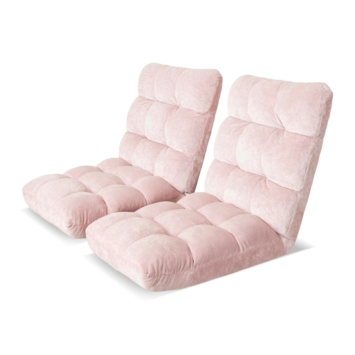 1 Artiss 2PCS Floor Lounge Sofa Bed Flannel Fabric - Pink, 1 of 2