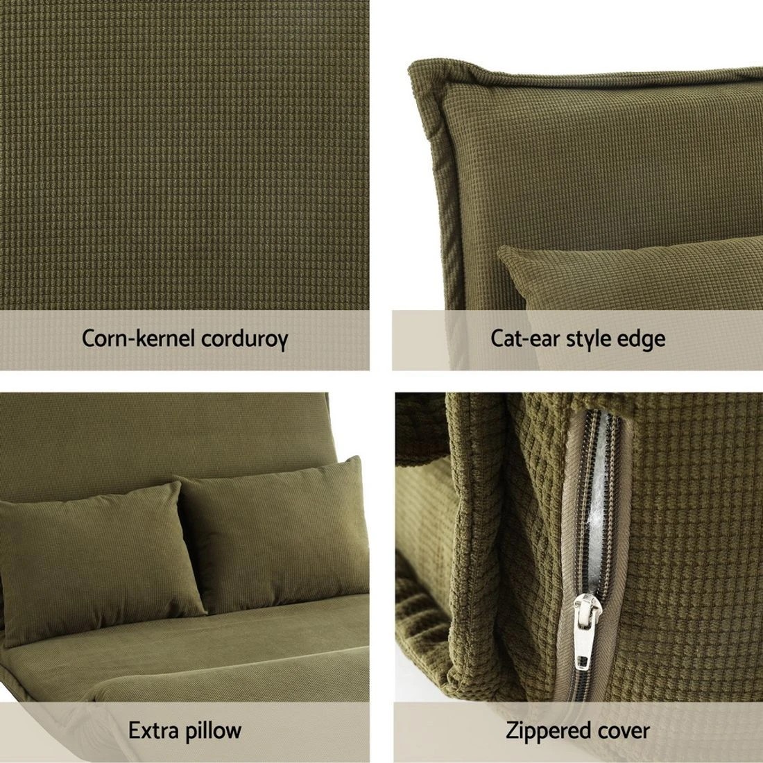 8 Artiss Floor Lounge Sofa Bed Foldable 2 Seater Green - Green, 8 of 8