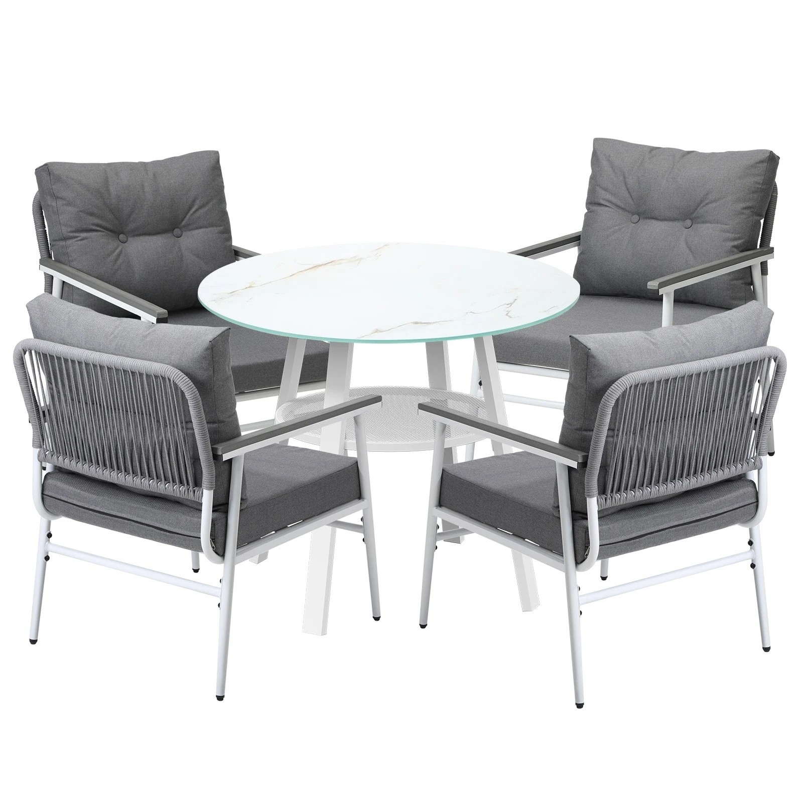 1 Livsip Outdoor Dining Setting Patio Furniture Set 4 Seater Tempered Glass Table - Multi, 1 of 9