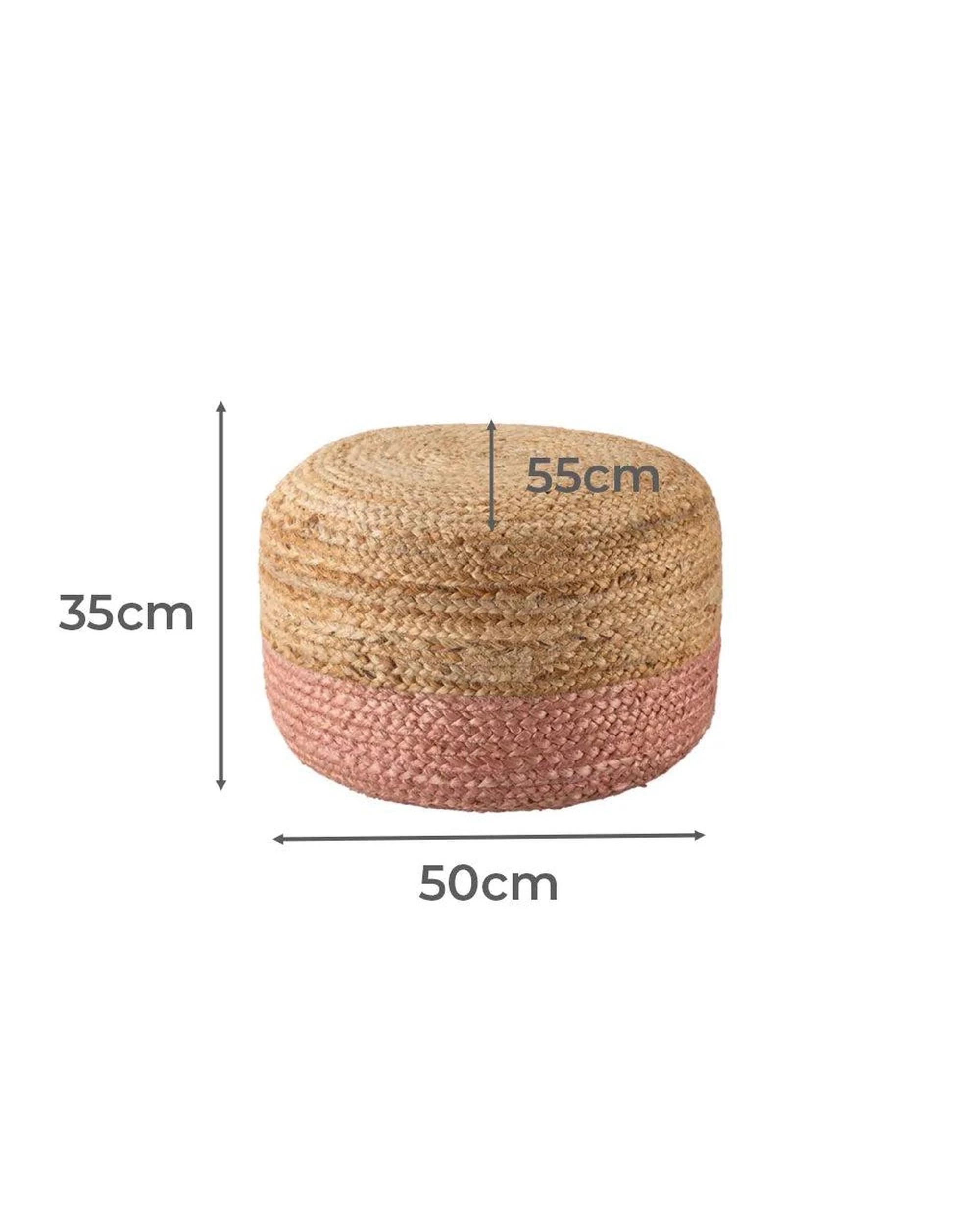 2 La Grace Home Ombre Hand Braided Jute Cotton Pouf Ottoman - Pink, 2 of 4