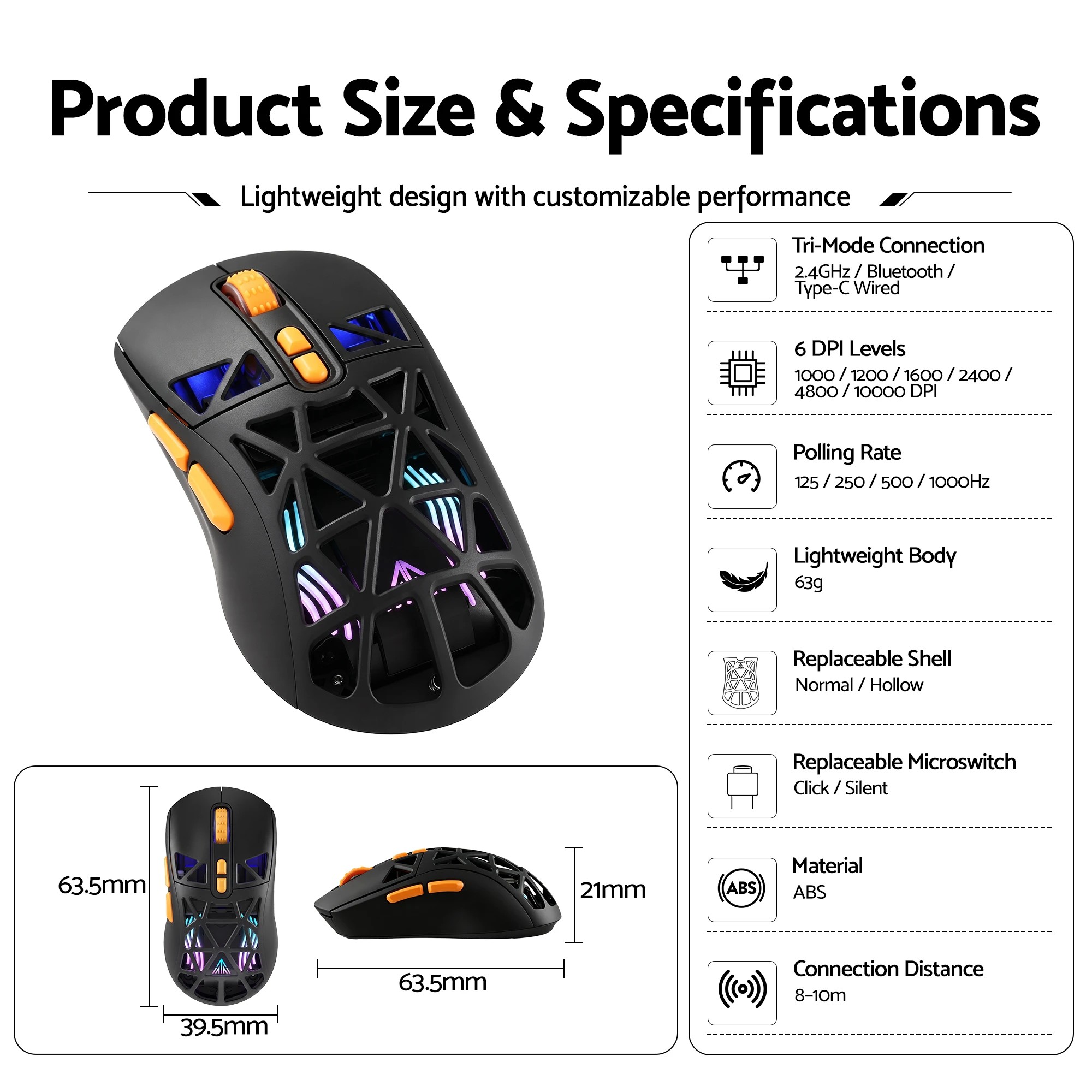 2 Solakaka SM802 Pro Tri-Mode Gaming Mouse RGB 24000 DPI Hotswap - Black, 2 of 10
