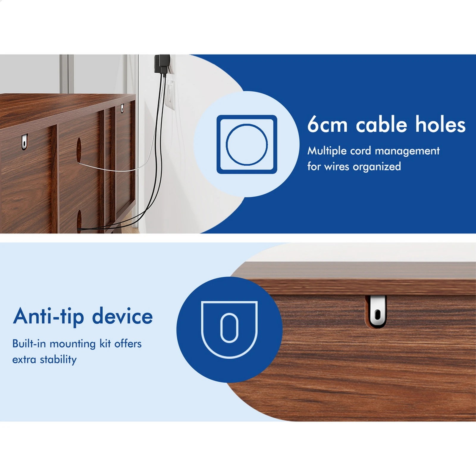 7 Alfordson Entertainment Unit TV Cabinet Stand 180cm Drawer Shelf - Walnut, 7 of 10