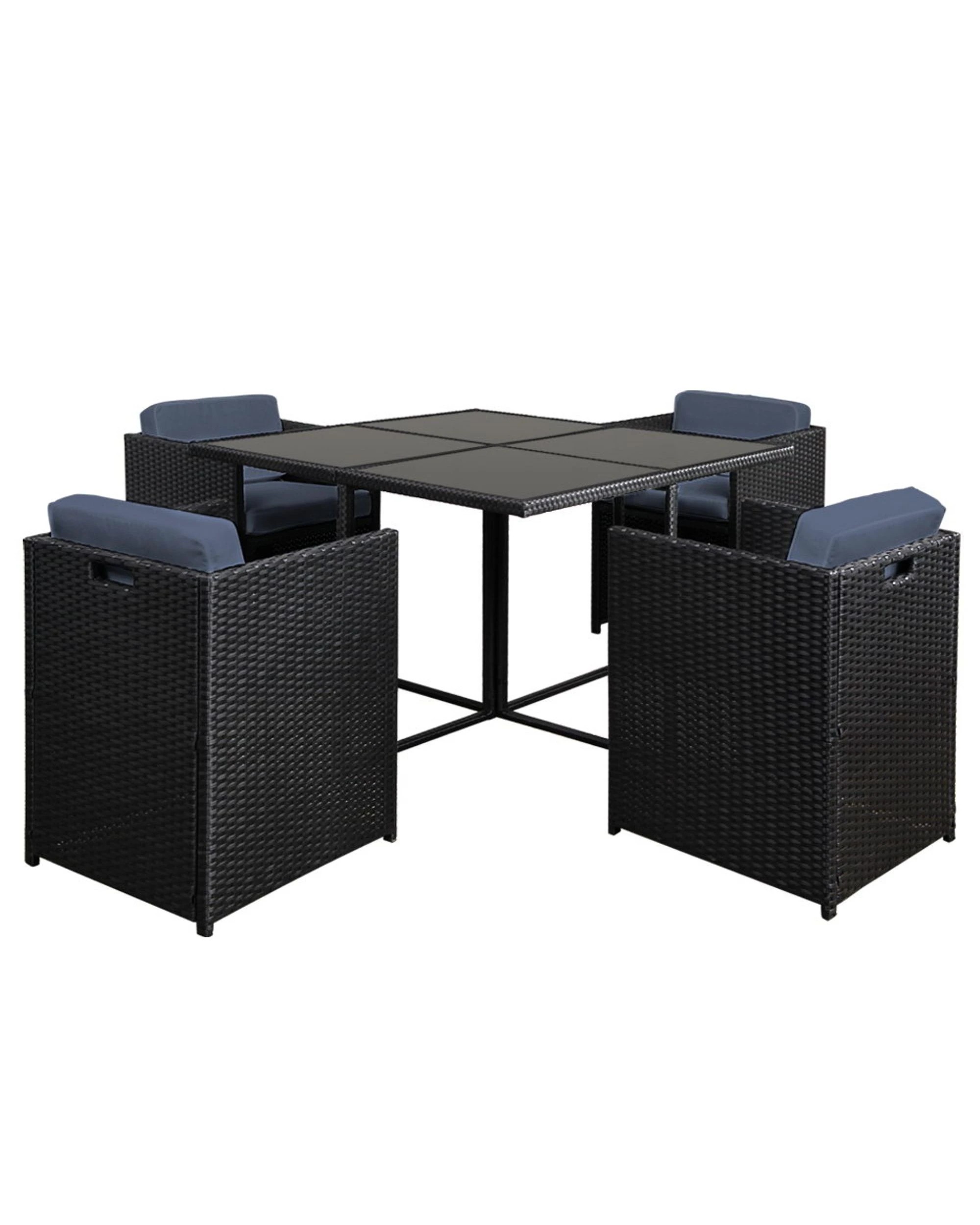 1 Gardeon Outdoor Dining Set 5 Piece Wicker Table Chairs Setting - Black, 1 of 7