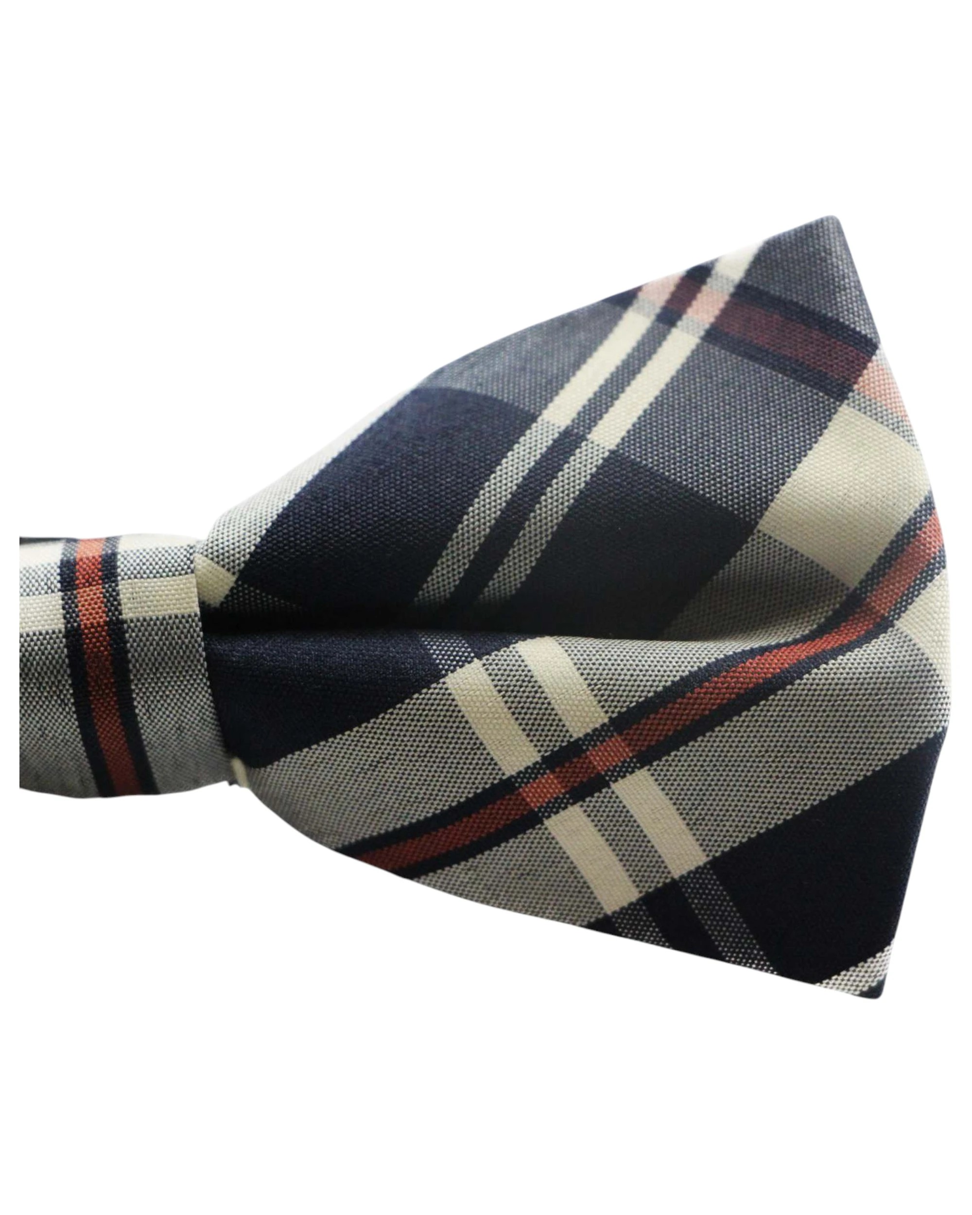 3 Zasel Mens Navy, Cream & Red Plaid Patterned Cotton Bow Tie, 3 of 3