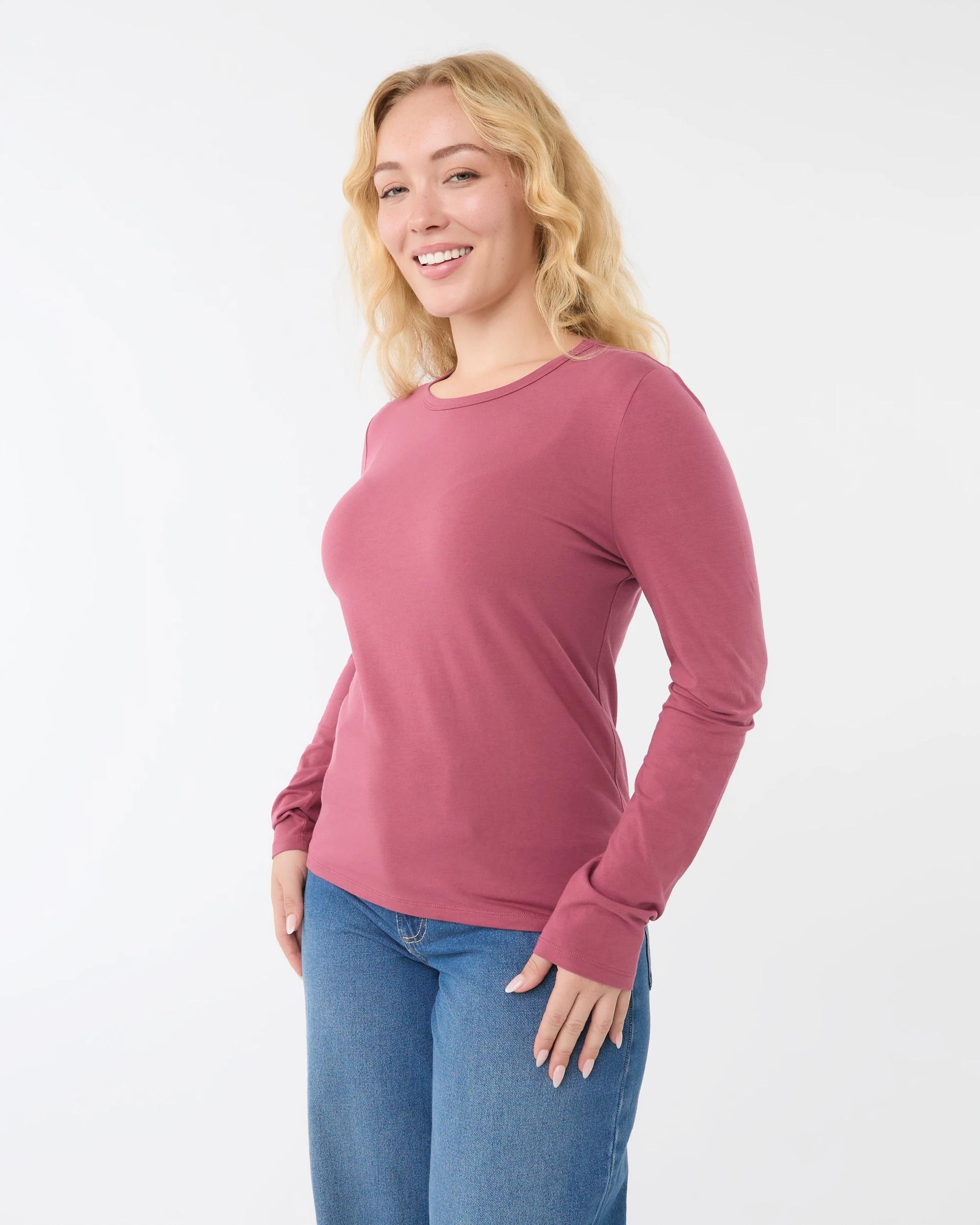 2 Long Sleeve Stretch Crew Neck T-shirt Maroon, 2 of 6