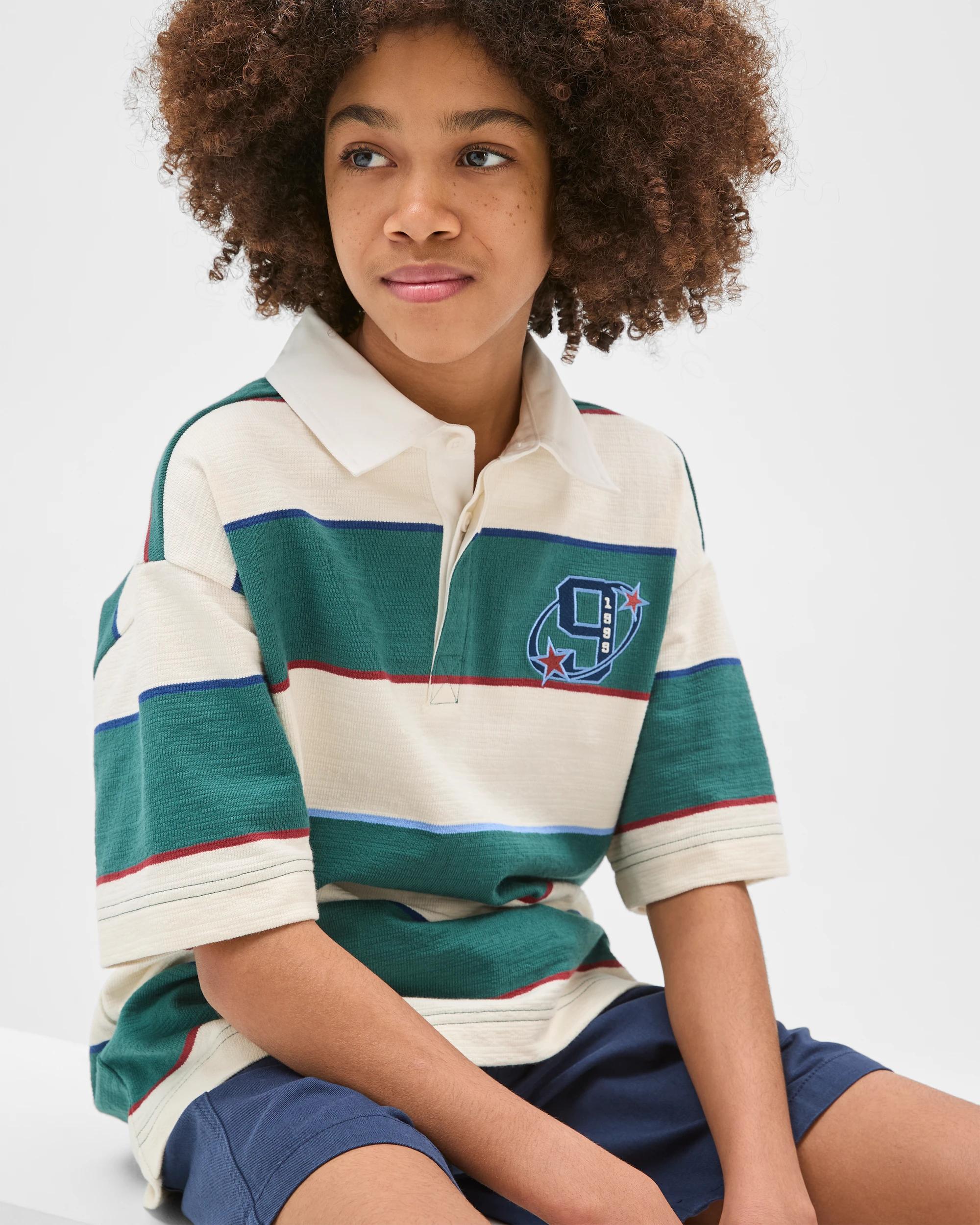 3 Target Kids Australian Cotton Oversized Rugby T-Shirt WHITE/GREEN STRIPE, 3 of 6