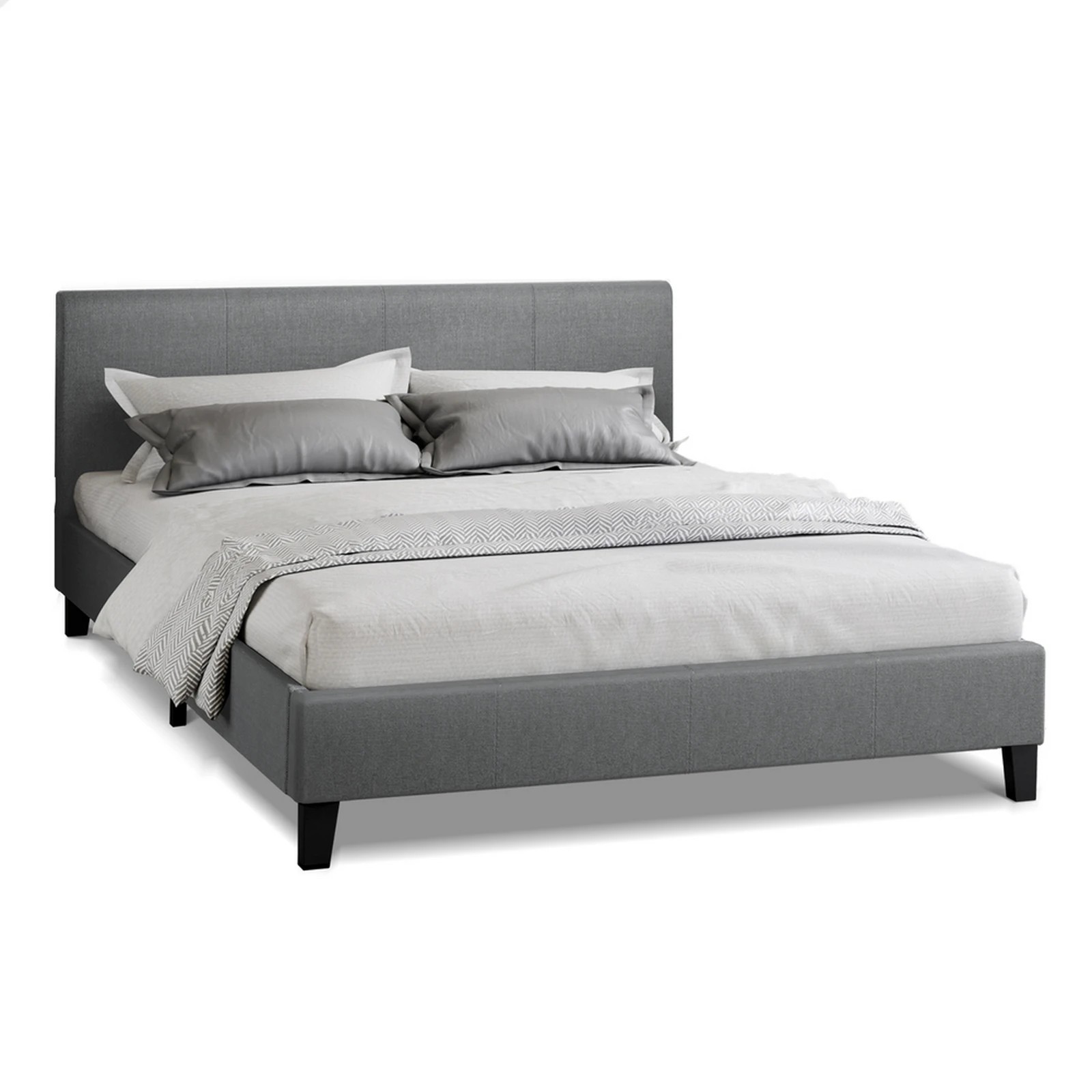 1 Alfordson Bed Frame Double Size Mattress Base Wooden Platform Fabric - Grey, 1 of 10