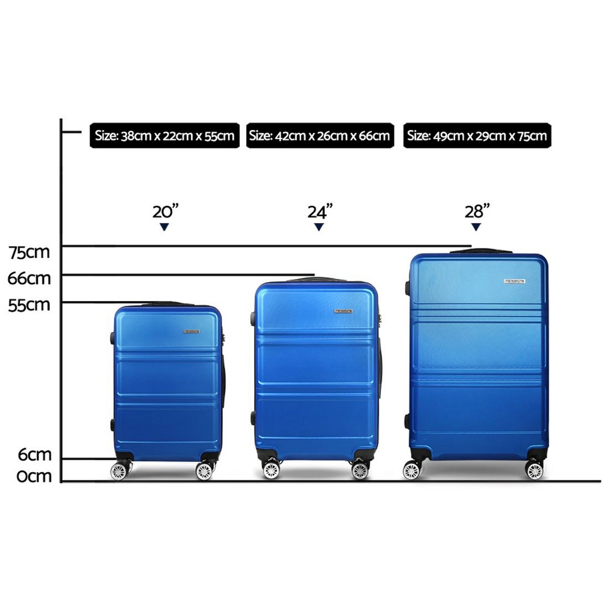 3 Wanderlite 3pc Luggage Trolley Set Suitcase Travel TSA Carry On Hard Case Lightweight - Blue, 3 of 8