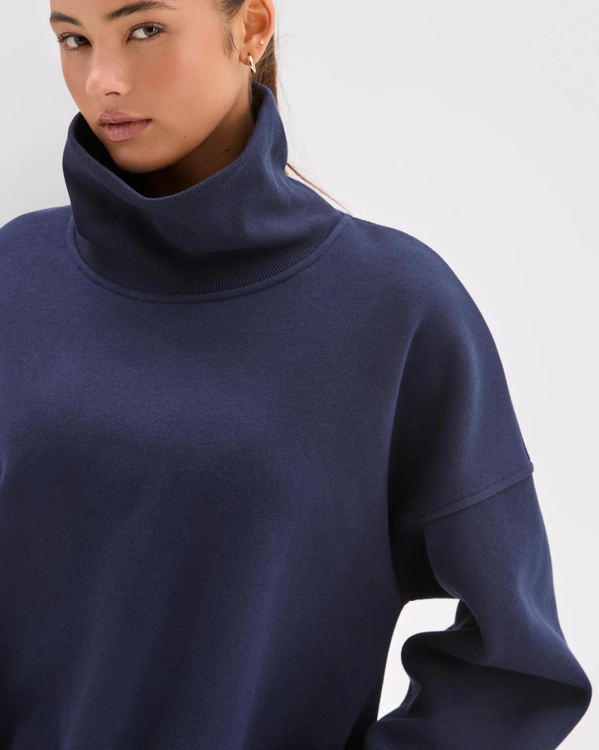 5 Lily Loves Australian Cotton Blend High Neck Fleece Jumper DEEP NAVY, 5 of 7