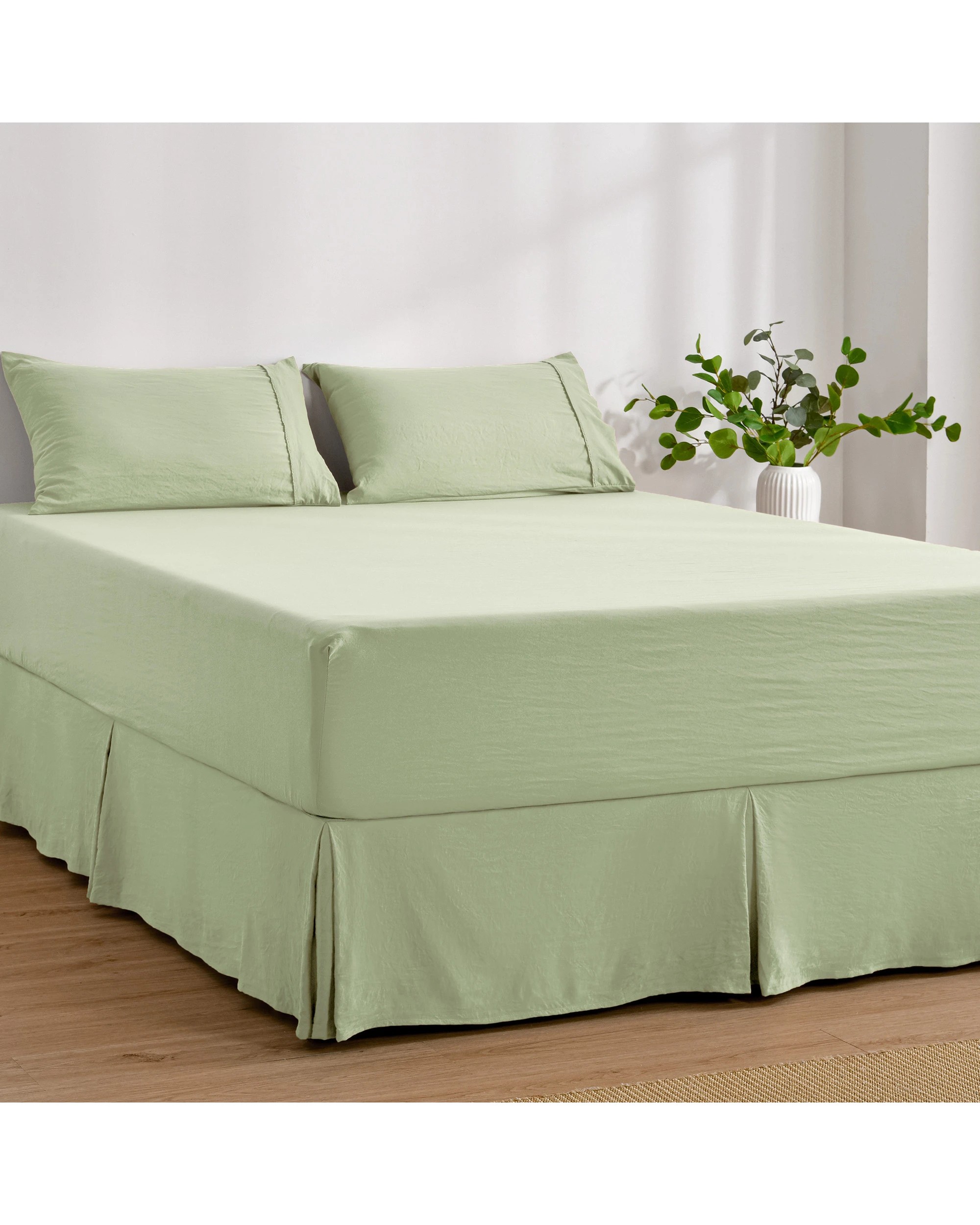 3 Dreamaker Superfine Washed Microfibre Pleated Valance - Super King Bed - Sage Green, 3 of 9
