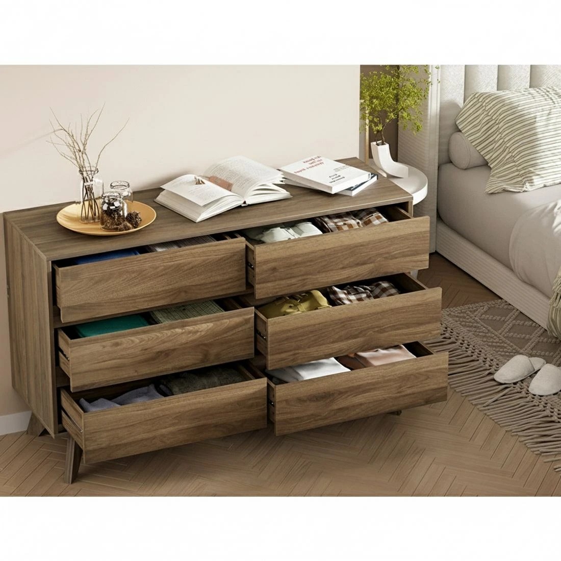 5 Artiss 6 Chest of Drawers Tallboy Table - Brown, 5 of 6