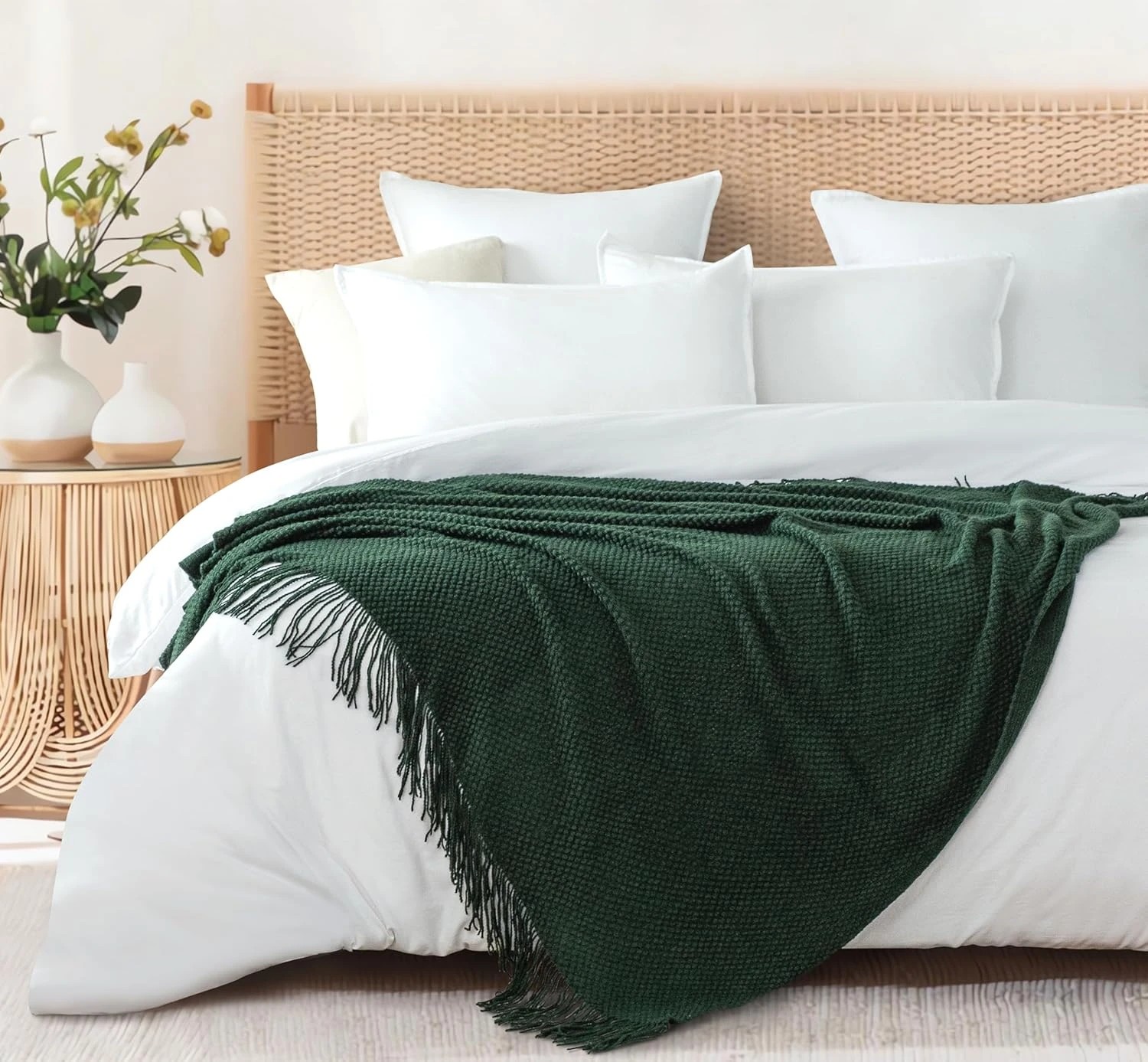 1 Gioia Casa Micro Plush Knitted Throw Blanket Soft Warm Lightweight - Forest Green, 1 of 7