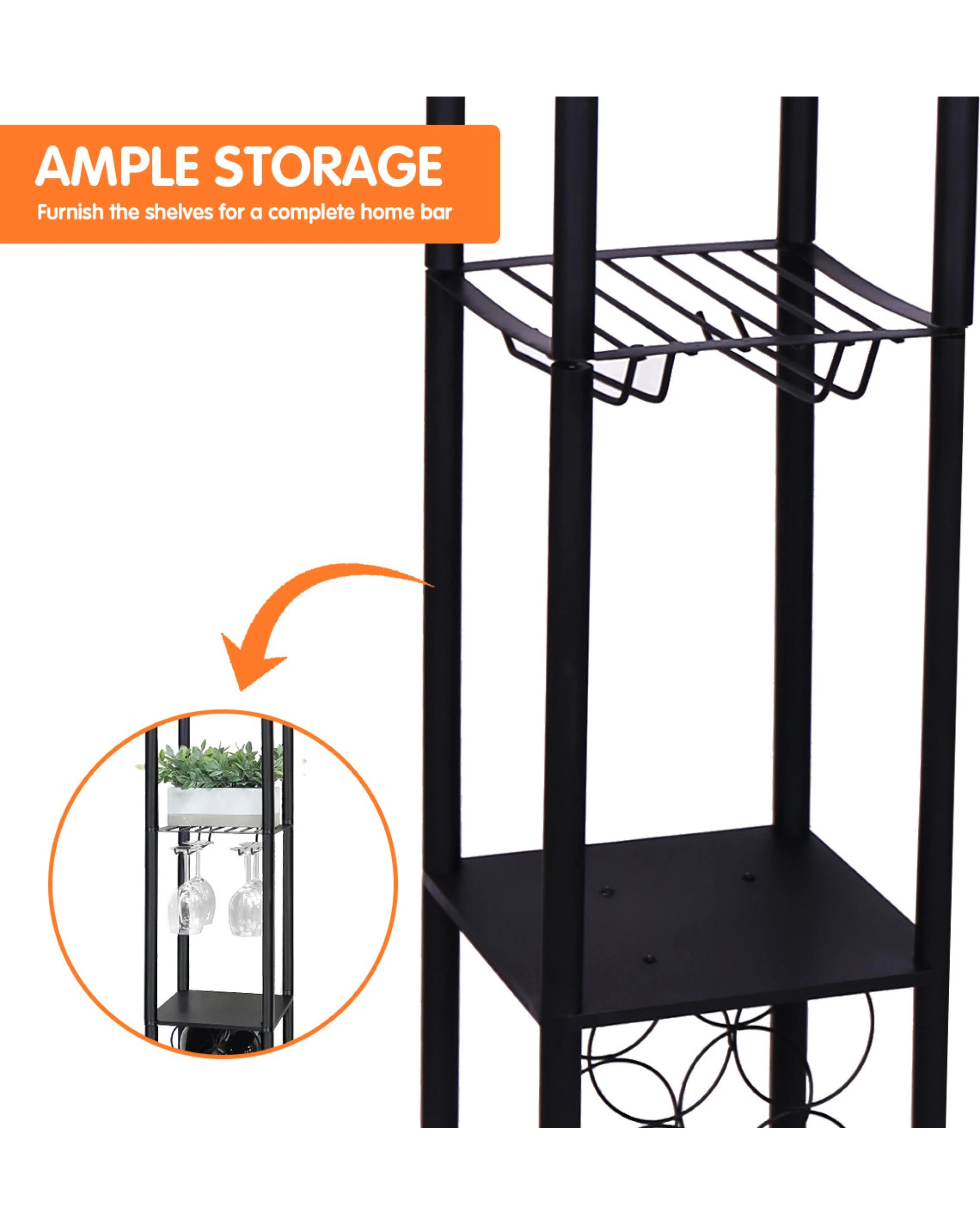 6 Sarantino Metal Etagere Floor Lamp With Wine Holder Shelf, 6 of 6