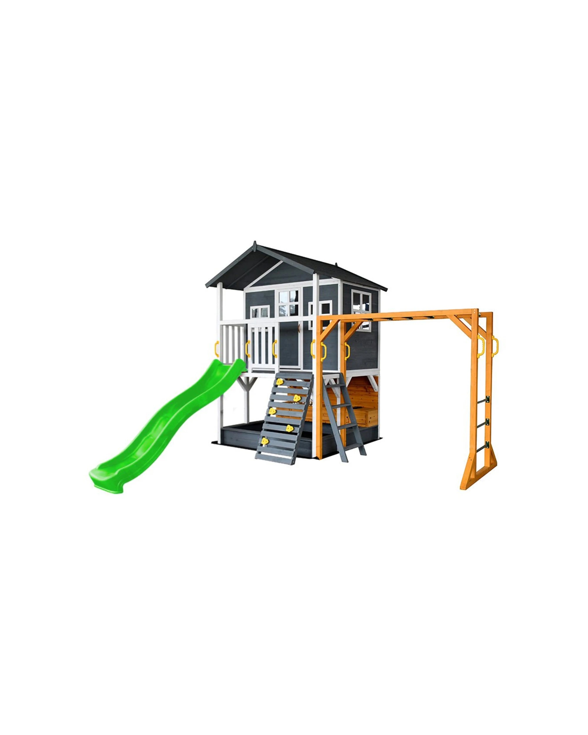 1 KIDZSHACK Caboodle Kids Cubby House With Mud Kitchen Monkey Bar Slide - Green, 1 of 1