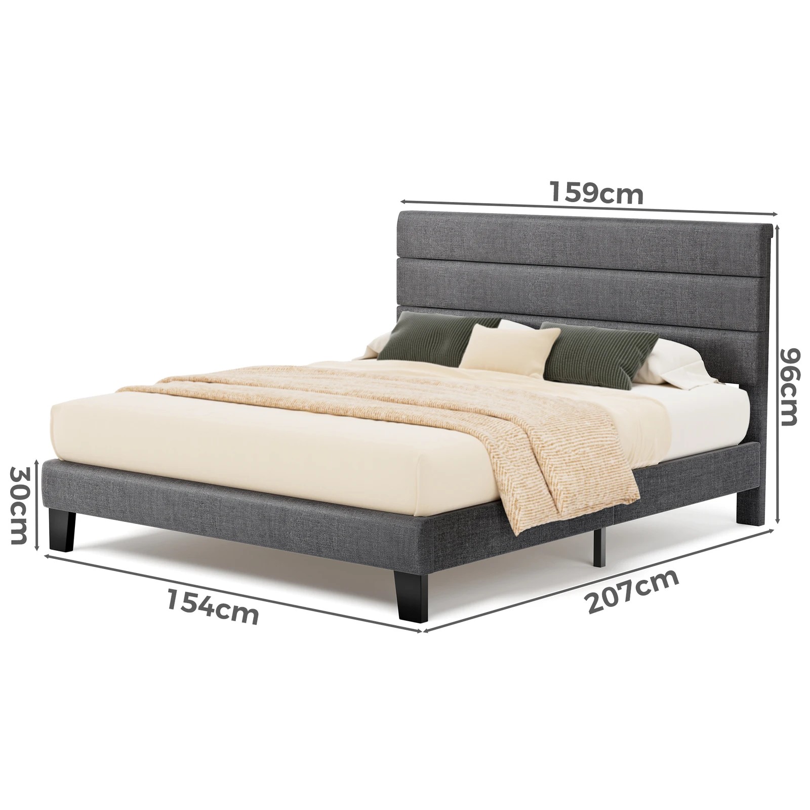 10 Alfordson Bed Frame Queen Size Upholstered Platform Fabric Harlene - Grey, 10 of 10