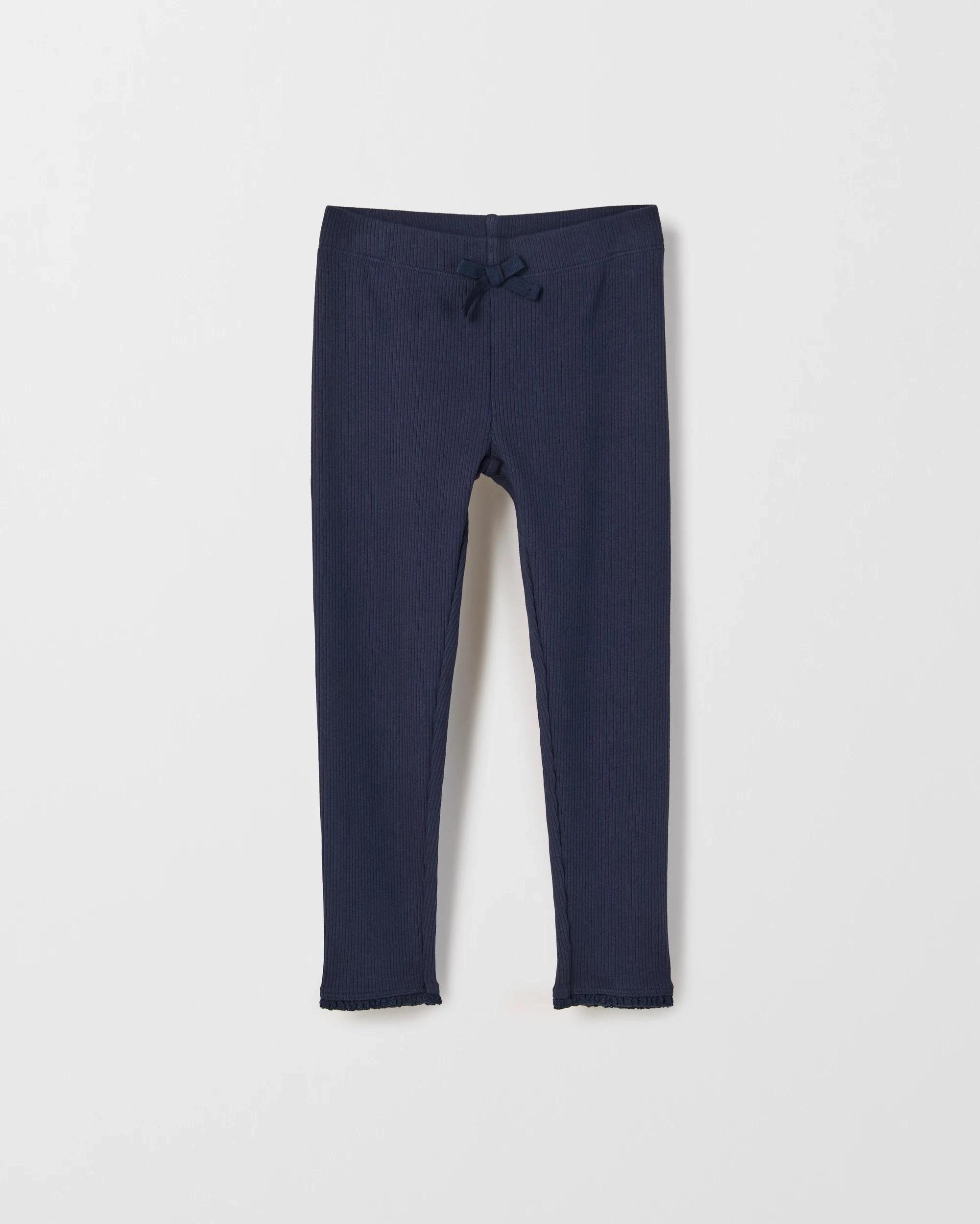 1 Target Kids Australian Cotton Blend Bow Lace Rib Leggings NAVY, 1 of 2