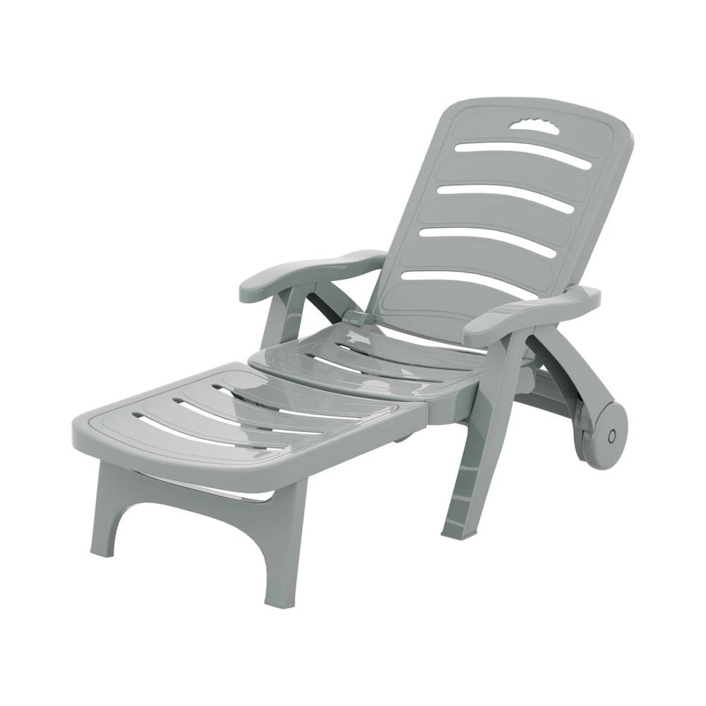 1 Gardeon Sun Lounger Folding Lounge Chair Wheels Patio Outdoor Furniture - Grey, 1 of 5