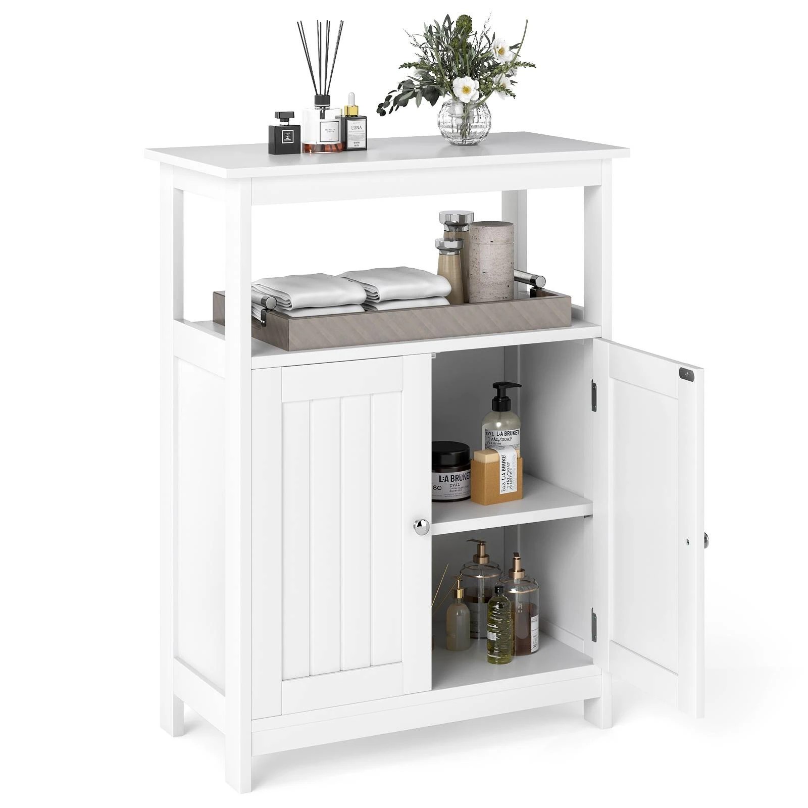 4 Costway Bathroom Floor Cabinet w/Open Compartment Storage Organizer, 4 of 5
