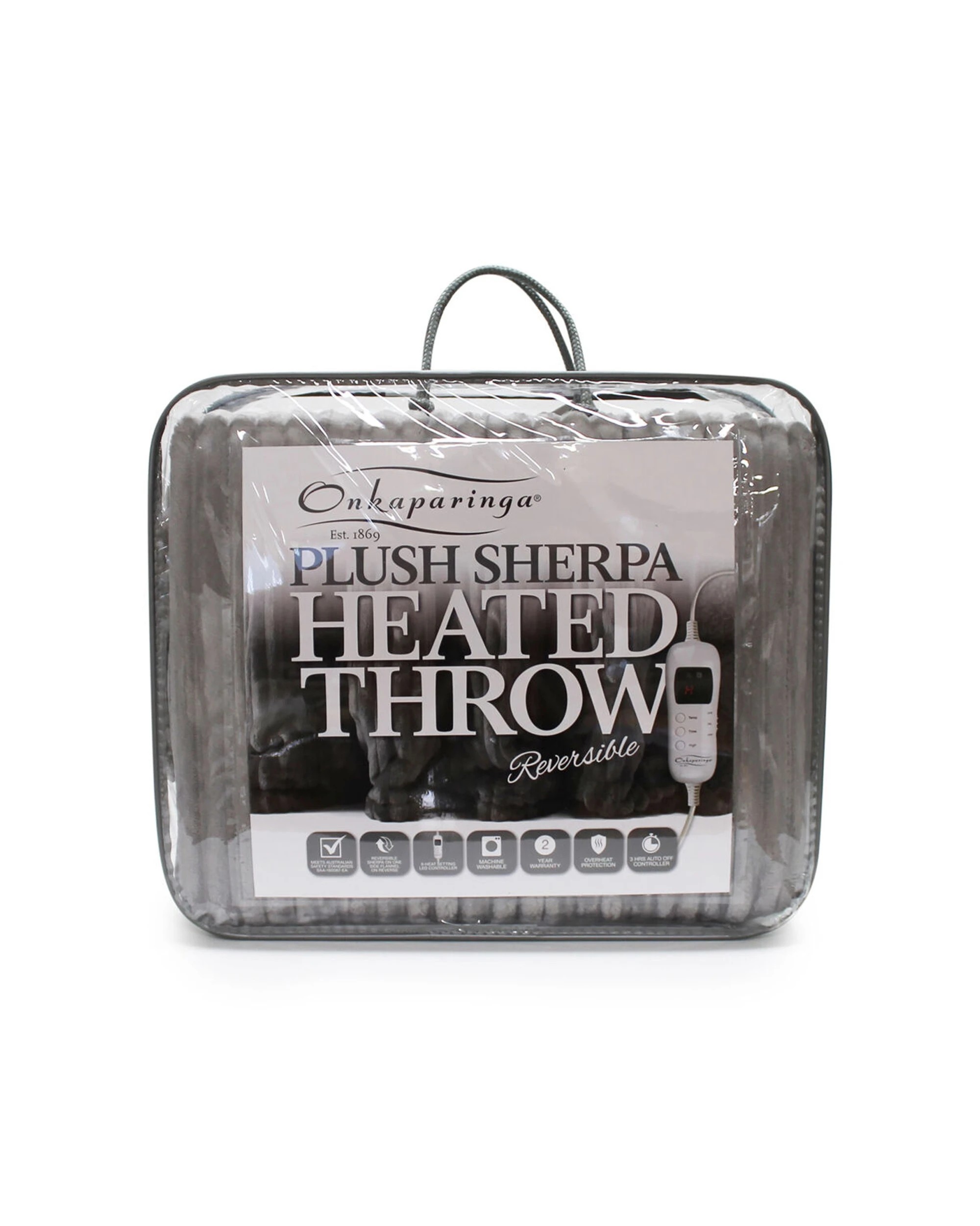 1 Onkaparinga Sherpa Plush Heated Throw/Electric Blanket w/LED Heat Control - Grey, 1 of 1