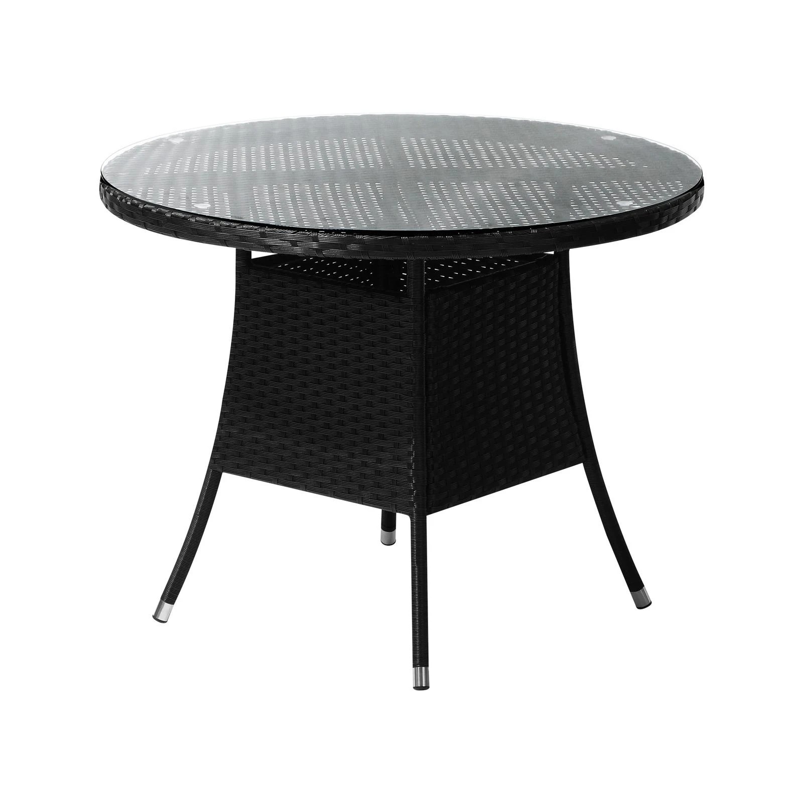 8 Livsip Outdoor Dining Table 90cm Round Rattan Glass Table Patio Furniture
 - Black, 8 of 10