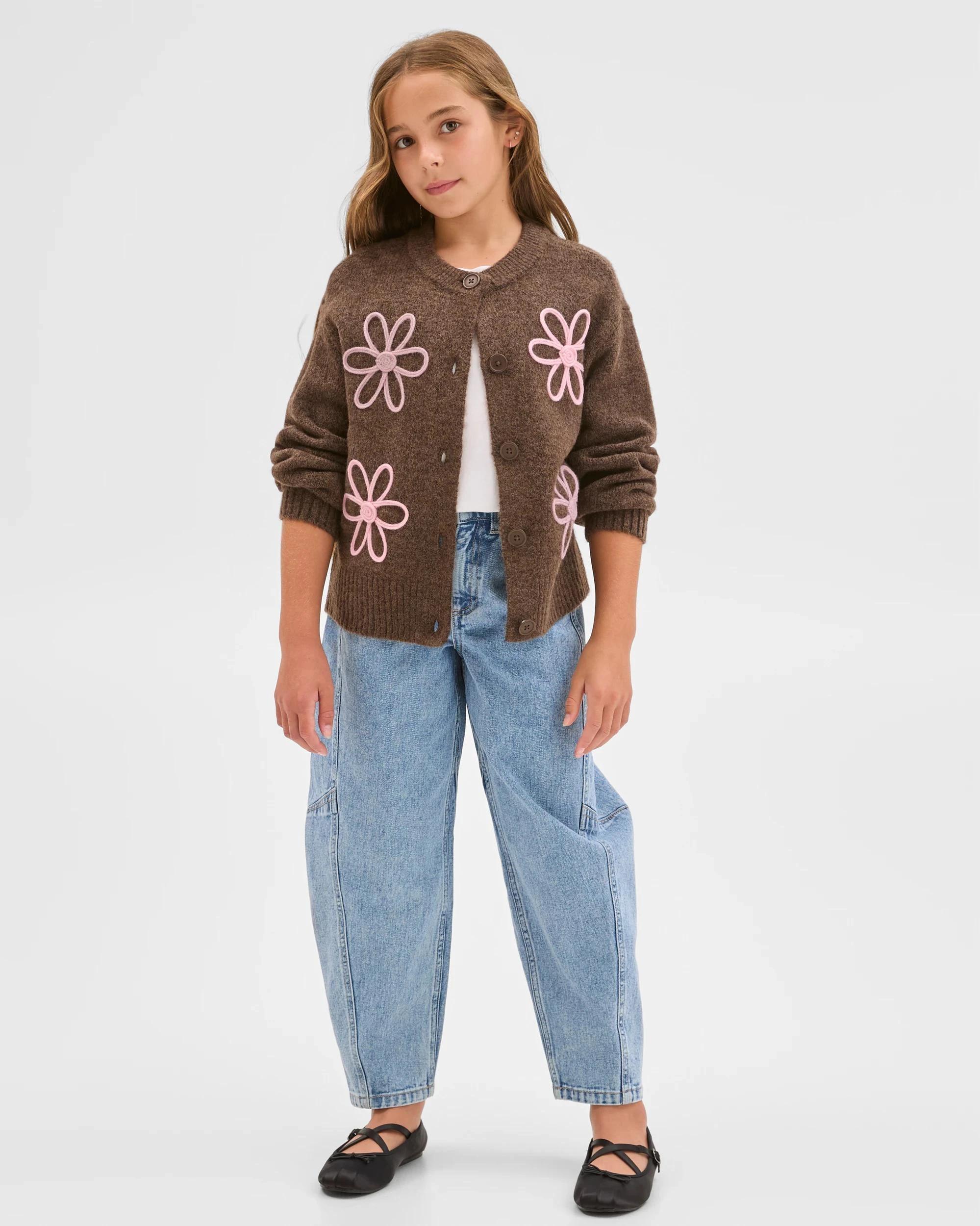 1 Target Kids Button Through Boxy Knit Cardigan BROWN, 1 of 7