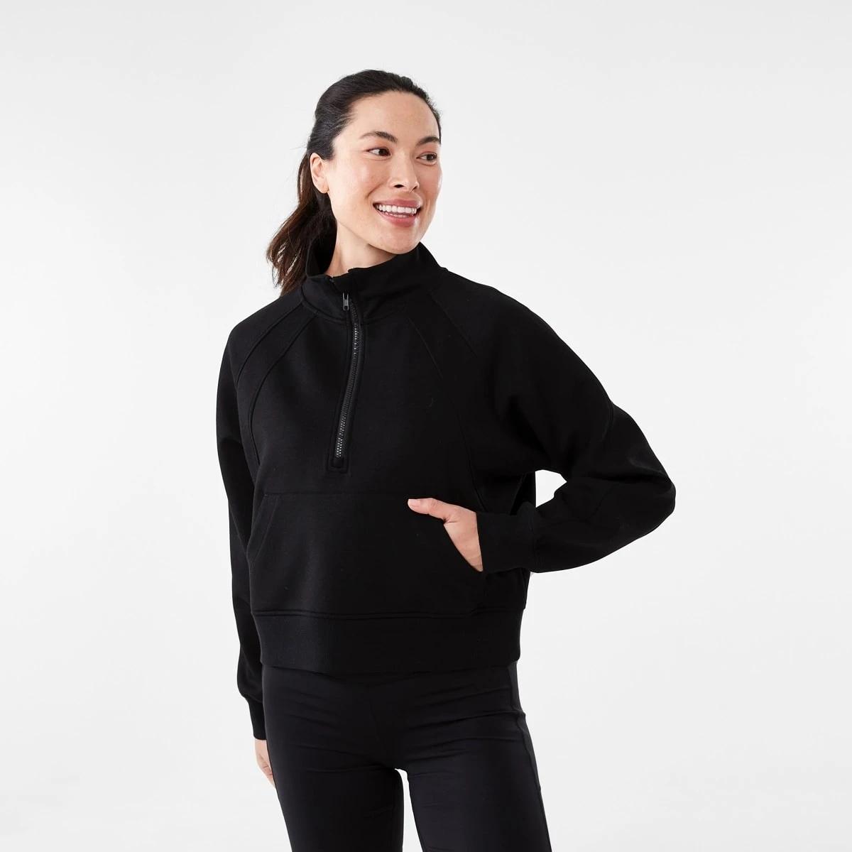 1 Active Womens Half Zip Long Sleeve Sweatshirt Black, 1 of 6