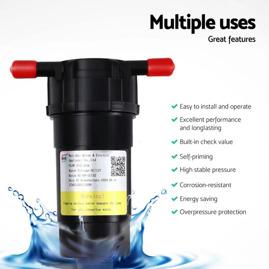 5 Water Pump 12V Pressure Shower - Black, 5 of 6