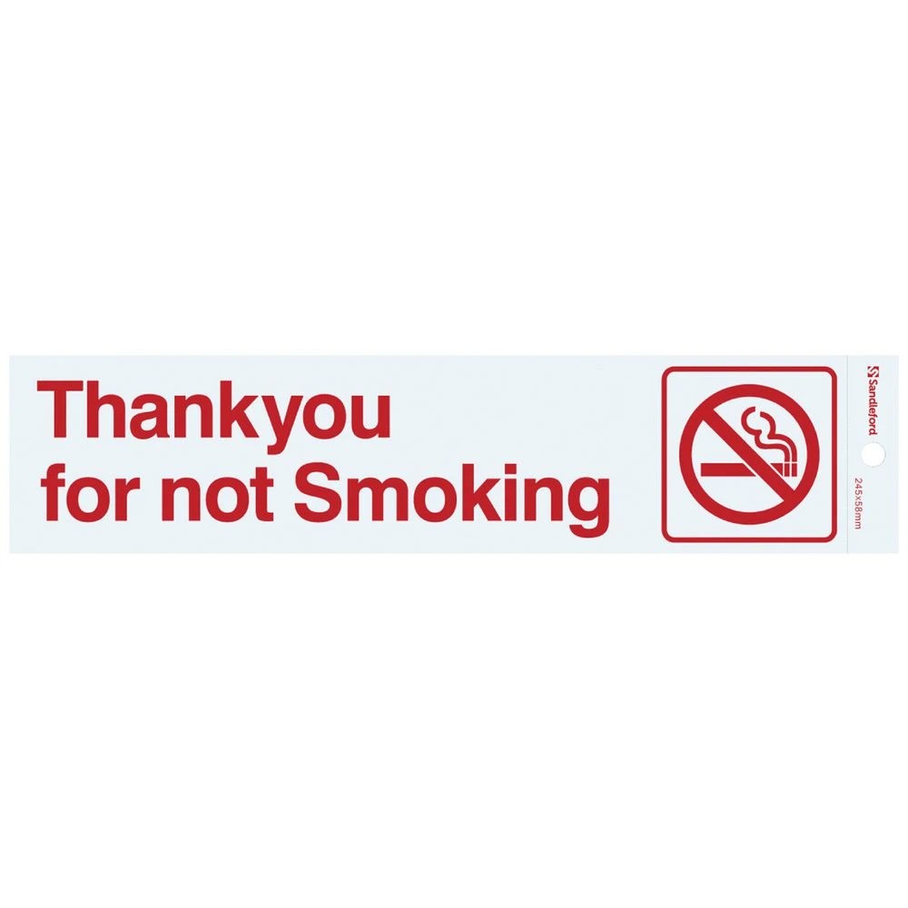 1 Thankyou for not Smoking Self-Adhesive Sign White and Red, 1 of 1
