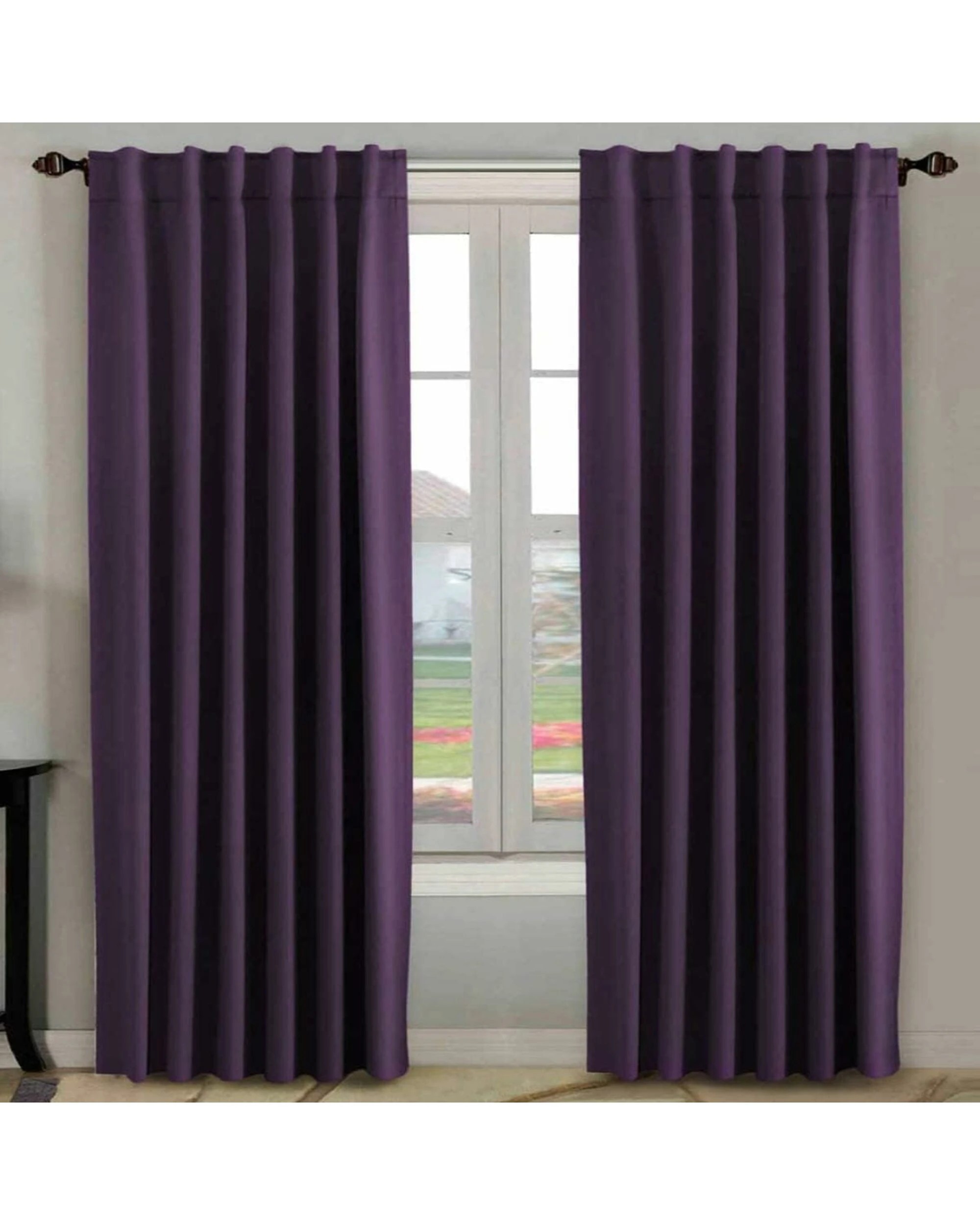 1 Smarcute Blockout Back Tab Solid Curtain - 2X 132x213cm - Purple, 1 of 4