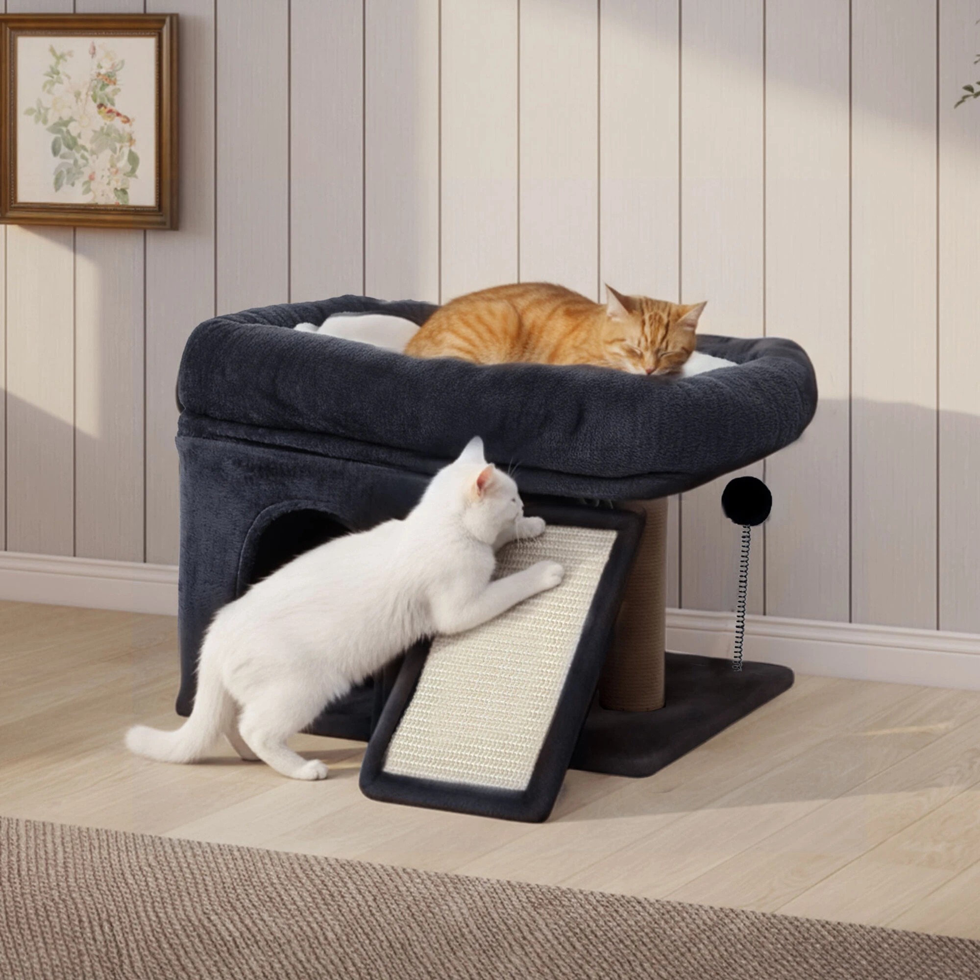 8 PaWz Cat Tree Tower, Plush Perch, Scratching Board, Toy Ball, Indoor Cats - Blue, 8 of 9