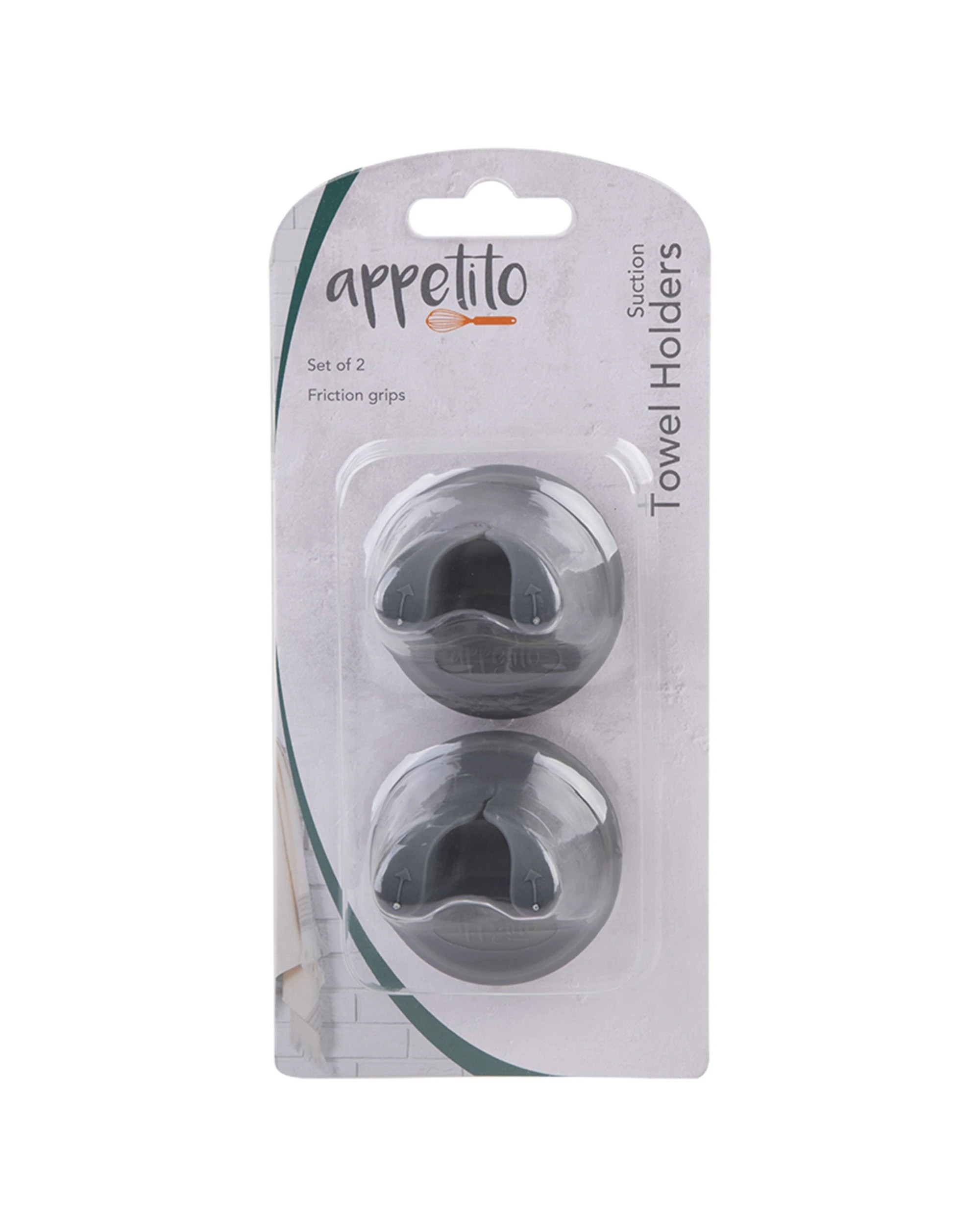 3 Appetito 3x 2pc Suction Towel Holders Home Kitchen Cooking - Charcoal, 3 of 5