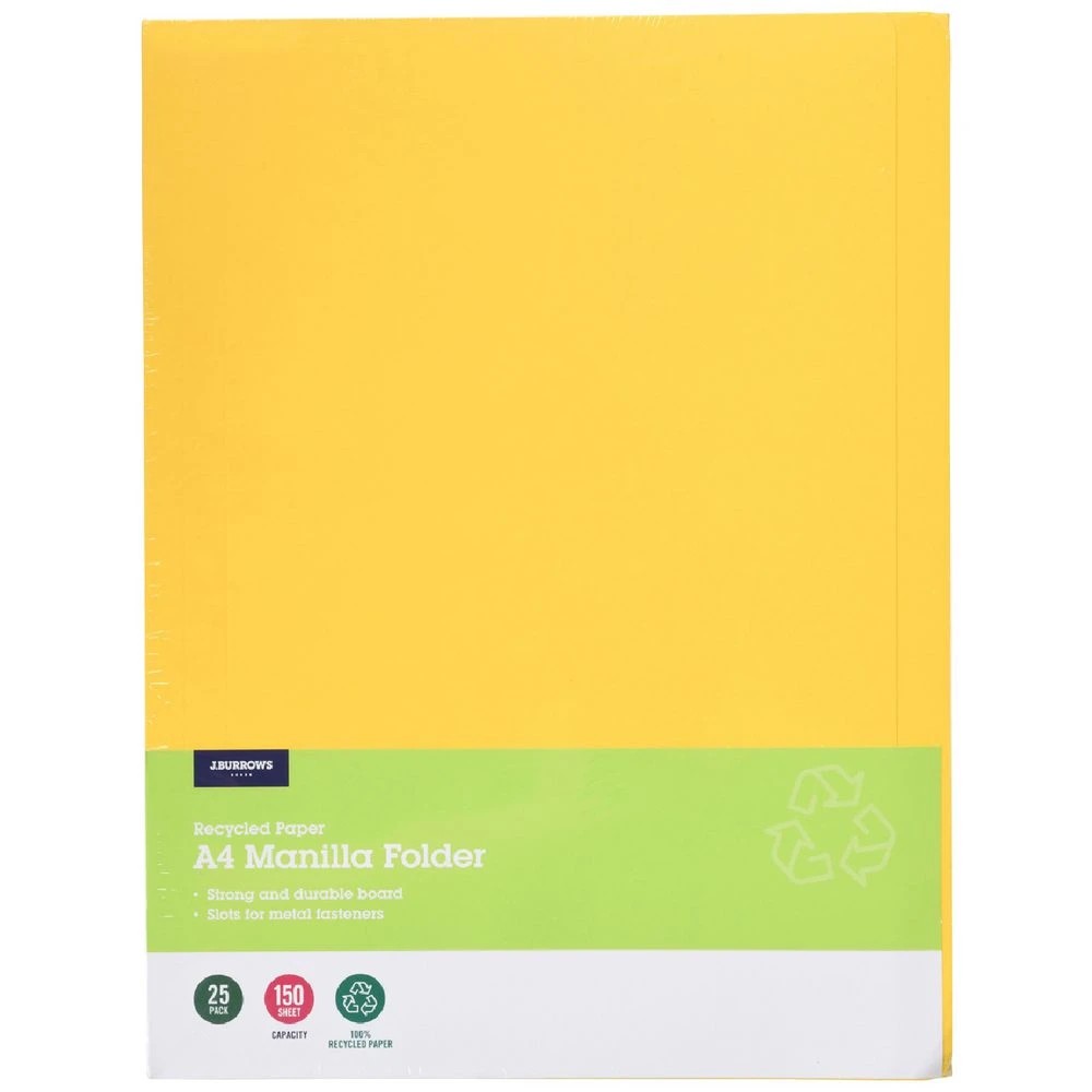 1 J.Burrows A4 Manila Folder Yellow 25 Pack, 1 of 4