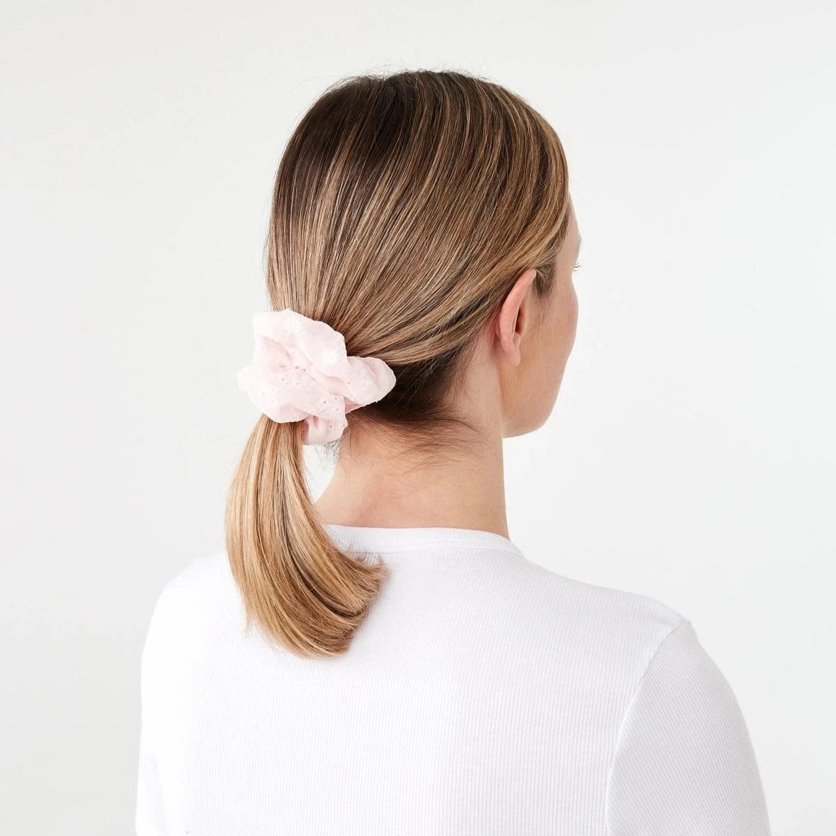 4 2 Pack Embroidered Flower Hair Scrunchies - Pink and White, 4 of 5