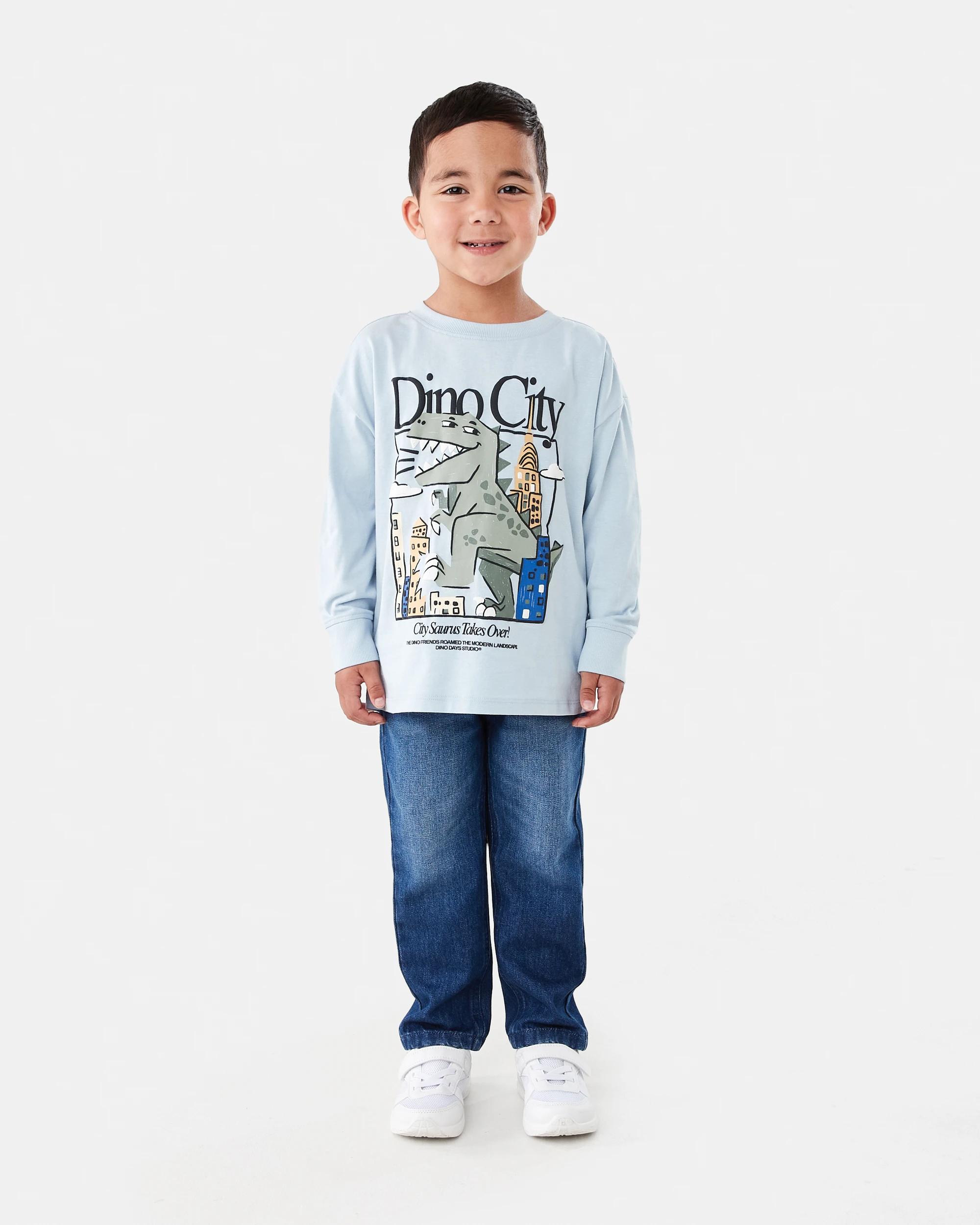 7 Long Sleeve Oversized T-shirt Blu Dino, 7 of 8